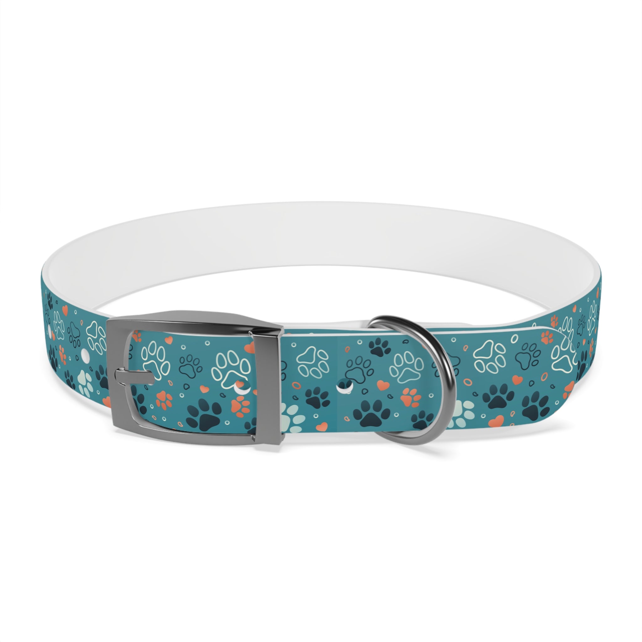 Paw Print Dog Collar — Teal Patterned Pet Collar for Small & Medium Dogs