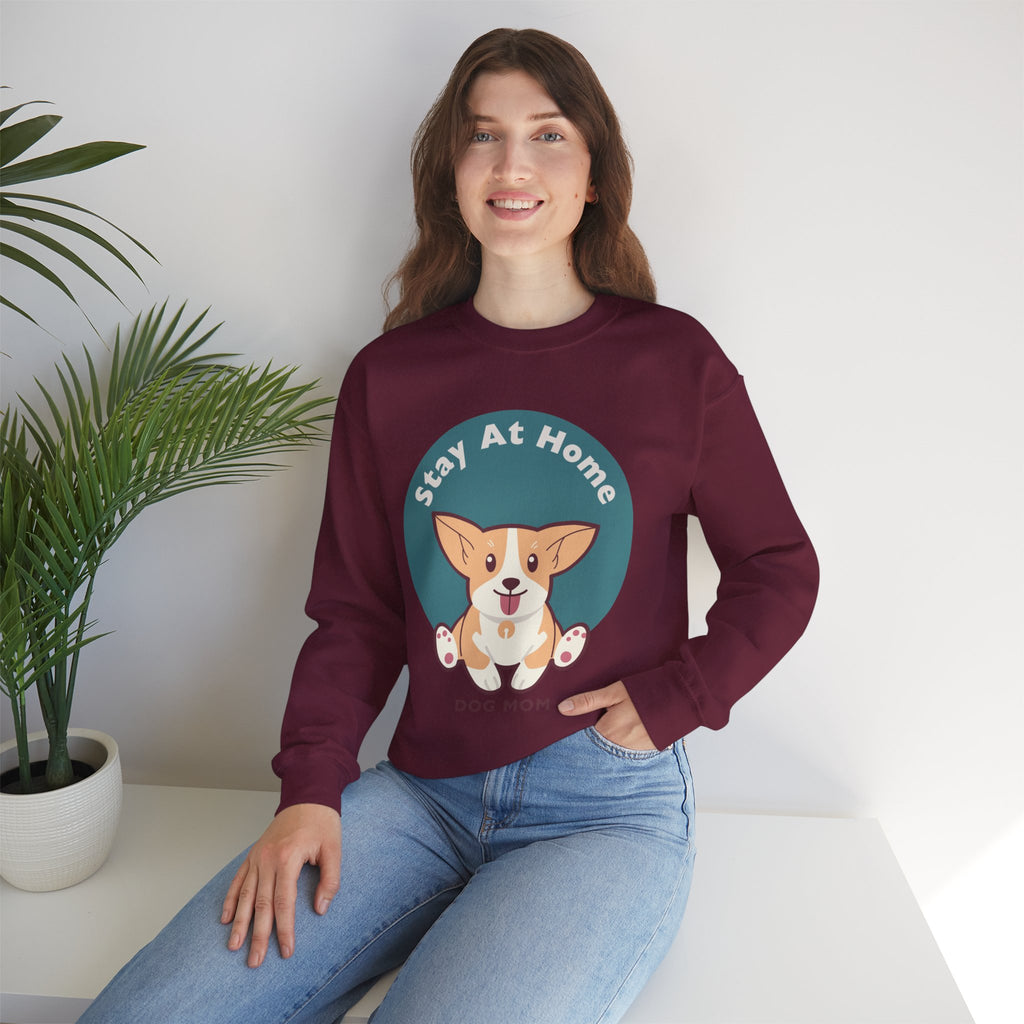 Stay At Home Dog Mom Crewneck Sweatshirt — Cute Corgi Graphic Sweatshirt