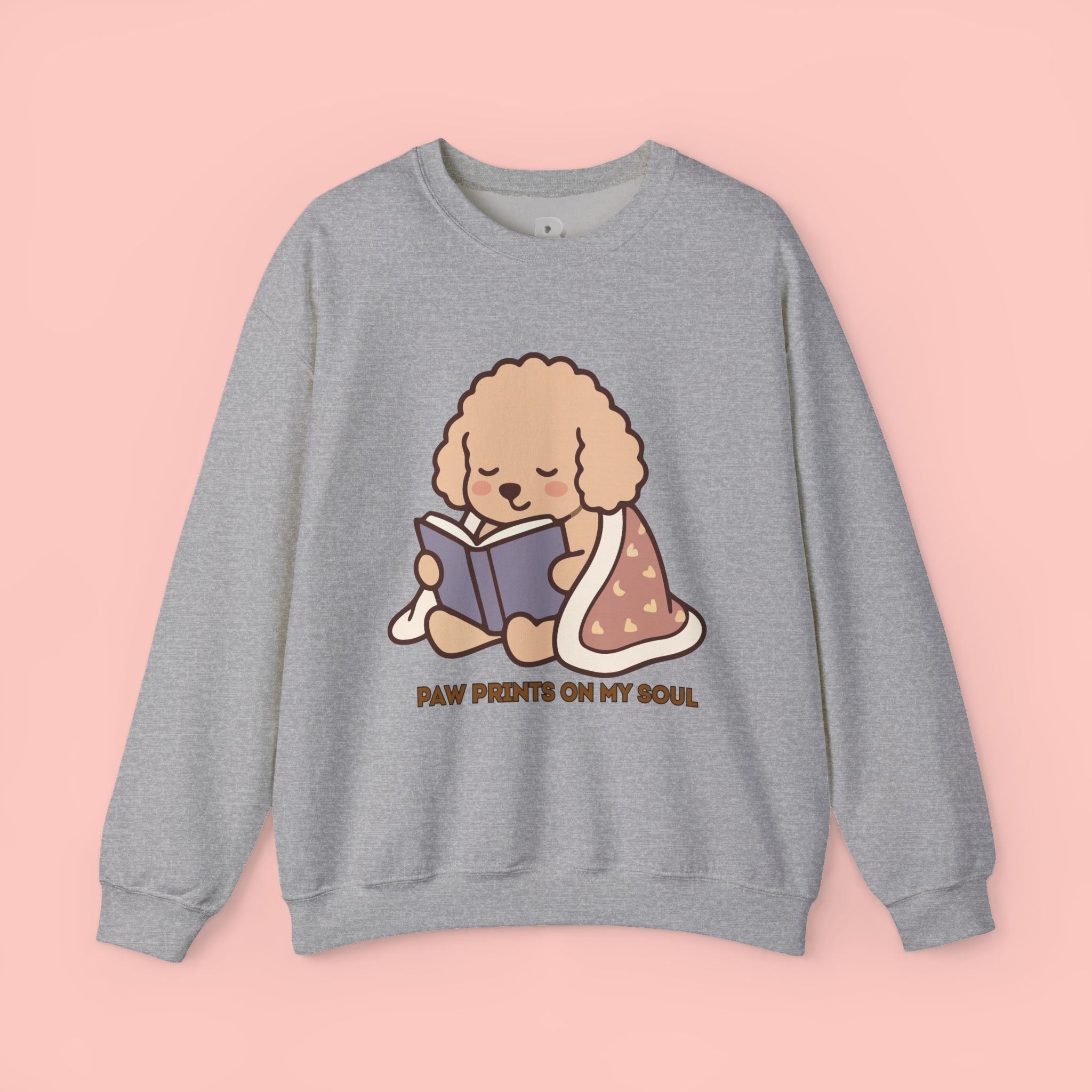 Cozy Reading Puppy Sweatshirt — "Paw Prints On My Soul" Crewneck