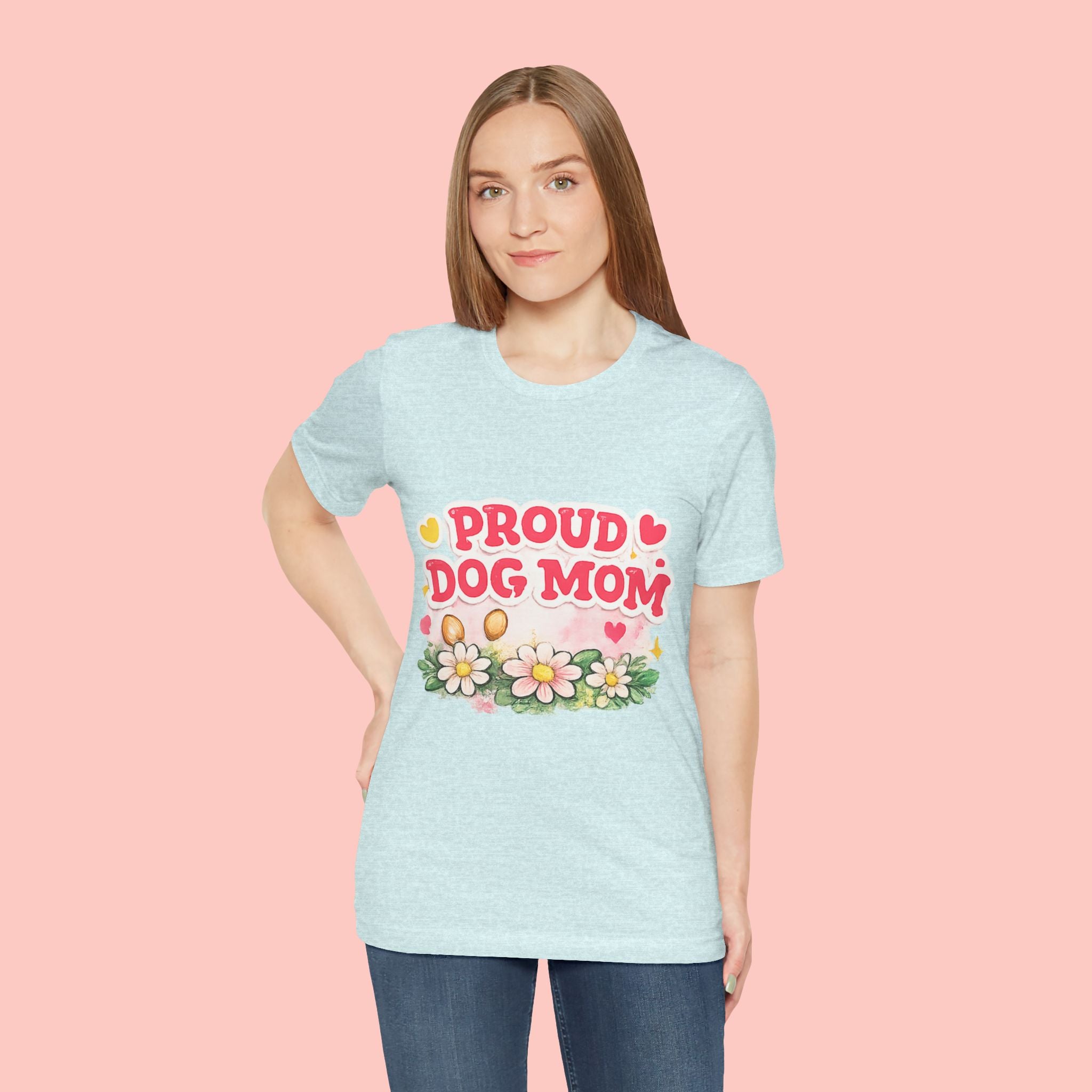 Proud Dog Mom Tee – Floral Retro Heart Design