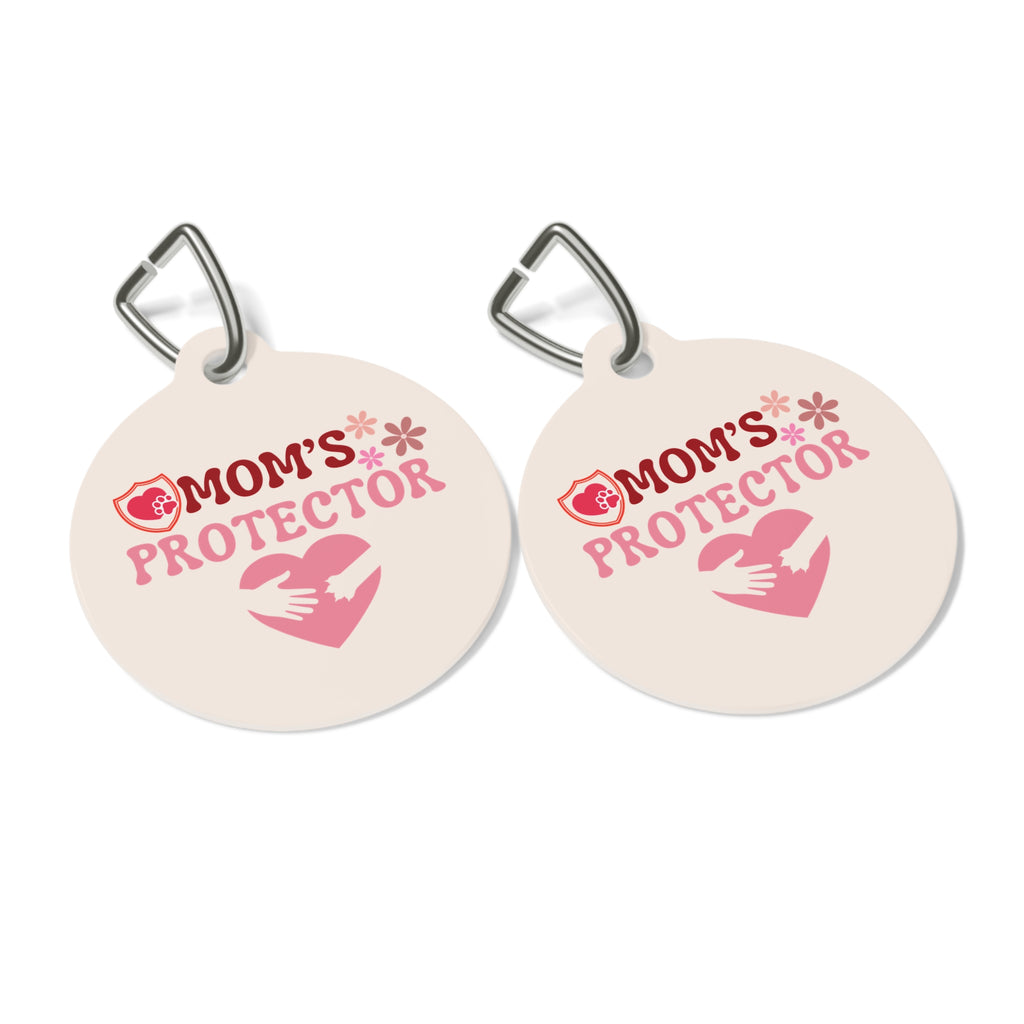 Mom's Protector Pet Tag — Pink Heart Rescue ID Tag for Dogs & Cats