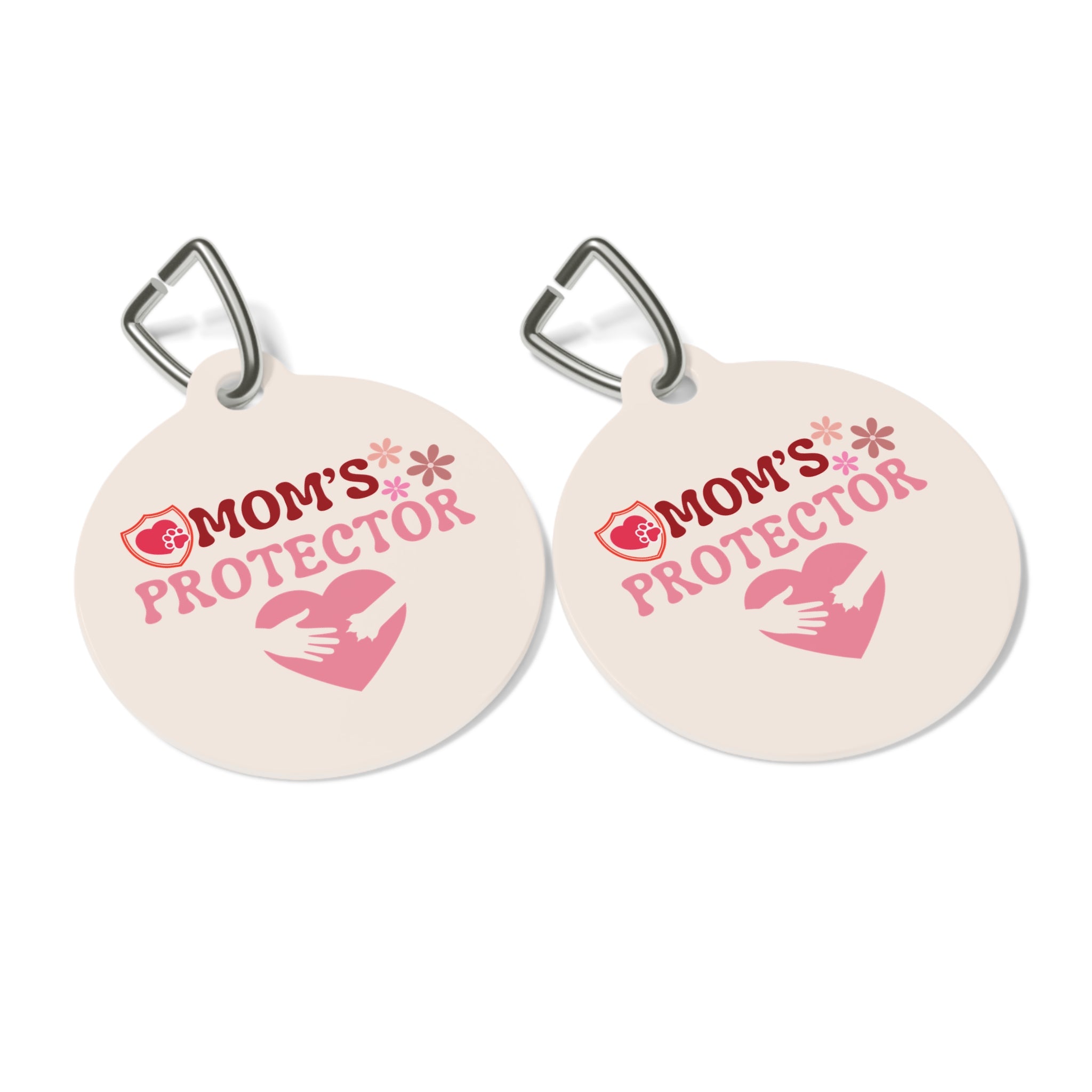 Mom's Protector Pet Tag — Pink Heart Rescue ID Tag for Dogs & Cats