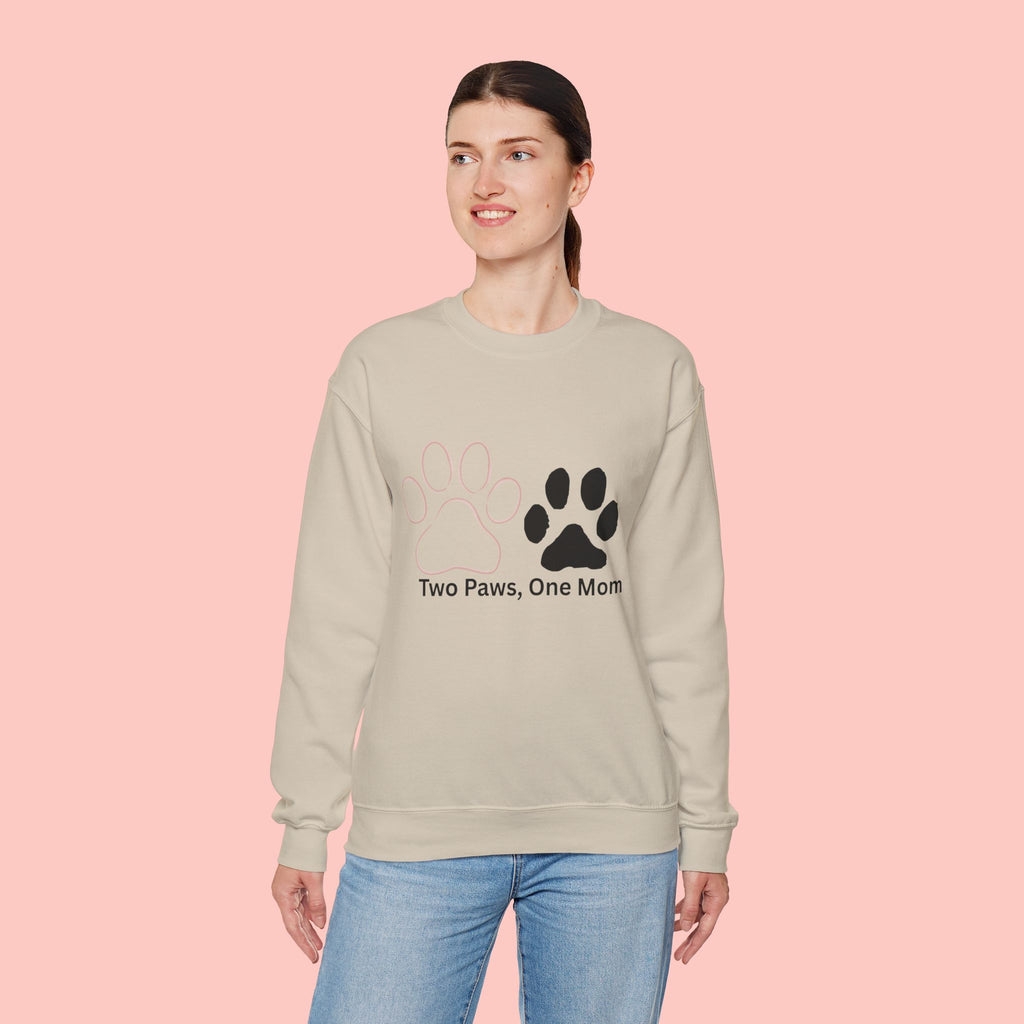 Crewneck Sweatshirt – "Two Paws, One Mom" Paw Print Mom Gift