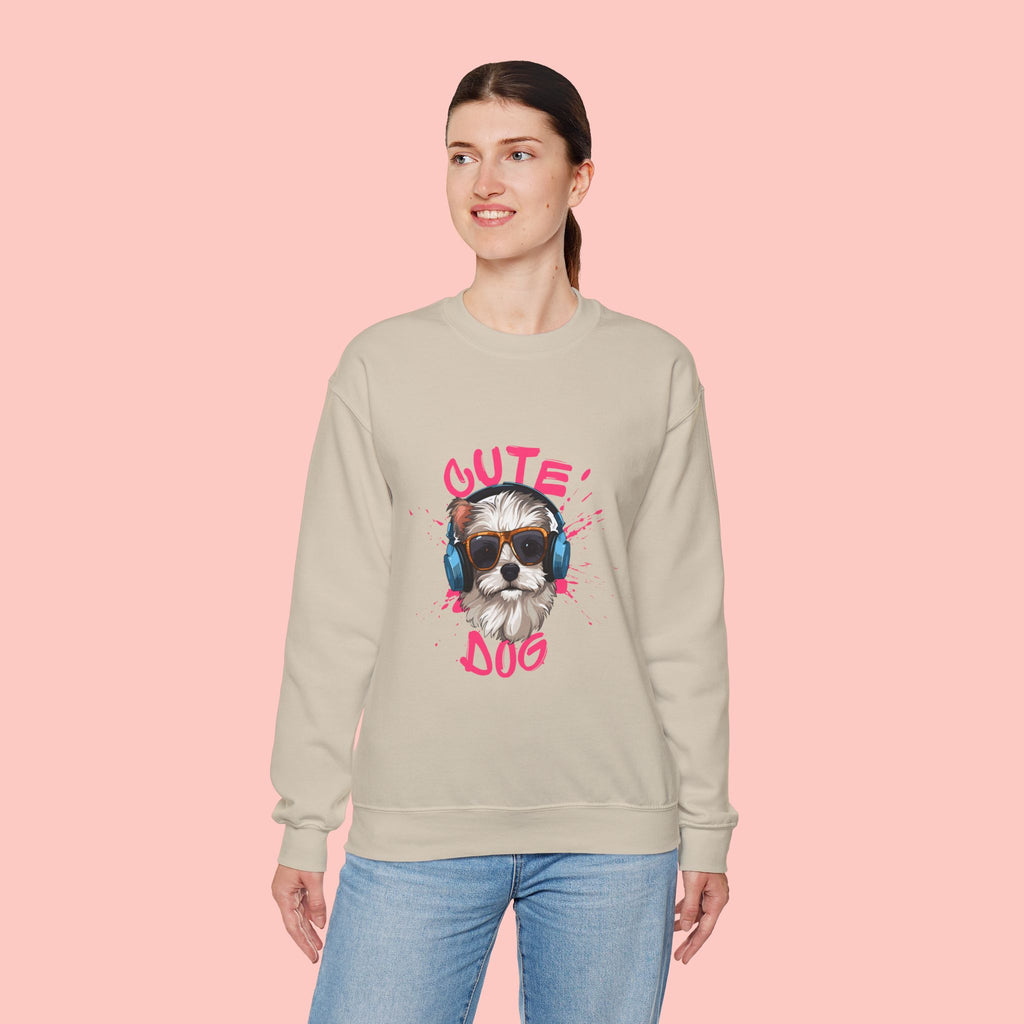 Cute Dog Sweatshirt — Cool Pup with Headphones Graphic Crewneck
