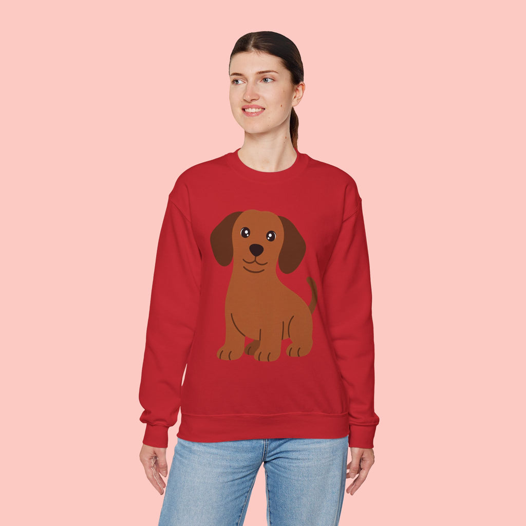 Cute Brown Puppy Sweatshirt — Cartoon Dachshund Crewneck for Dog Lovers