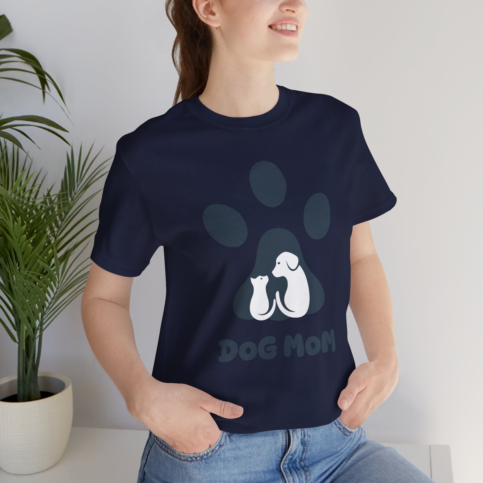 Dog Mom T‑Shirt — Paw Print with Dog & Puppy Graphic