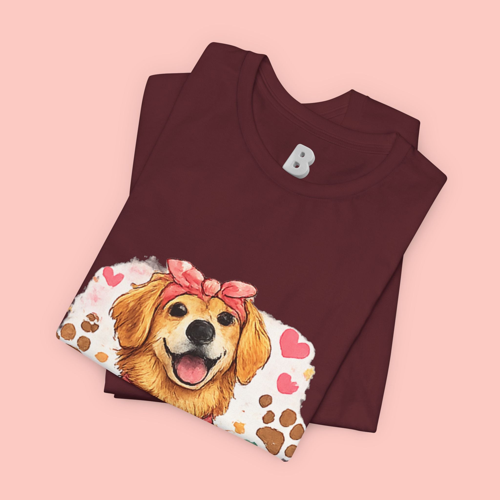 Dog Mom T-Shirt – Cute Golden Retriever Design with Hearts & Paw Prints
