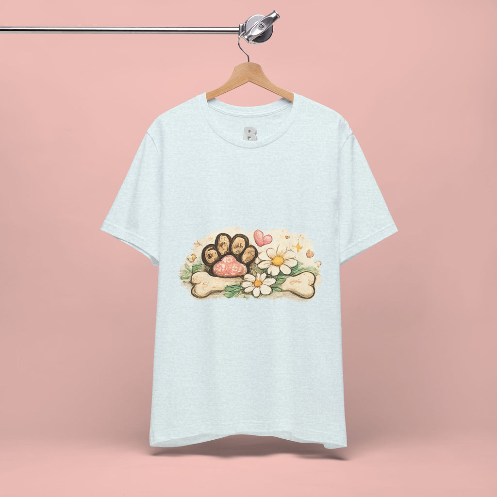 Dog Paw Floral T-Shirt — Cute Paw Print, Bone & Daisies Tee