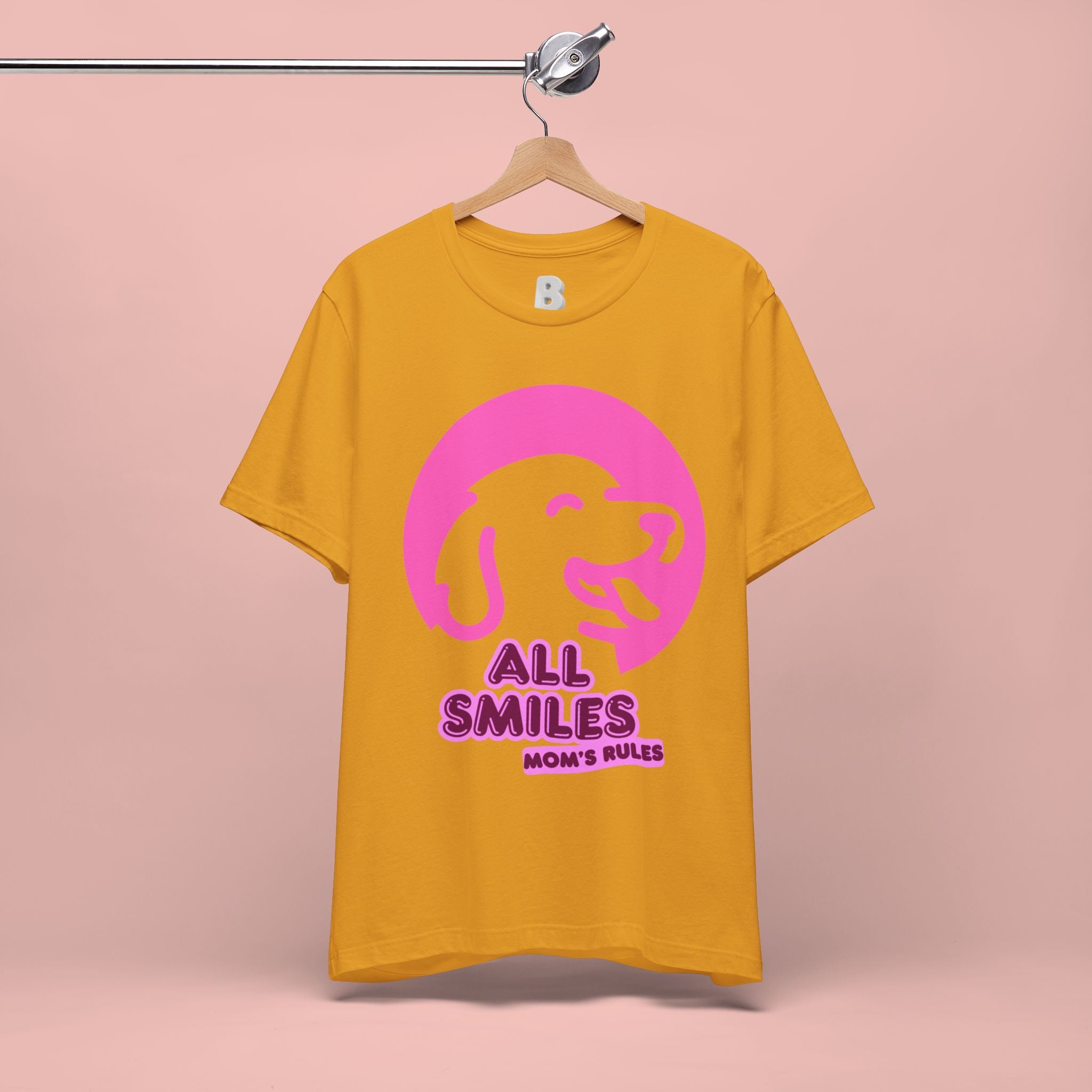 All Smiles Mom's Rules T-Shirt — Cute Pink Dog Graphic Tee for Moms & Pet Lovers