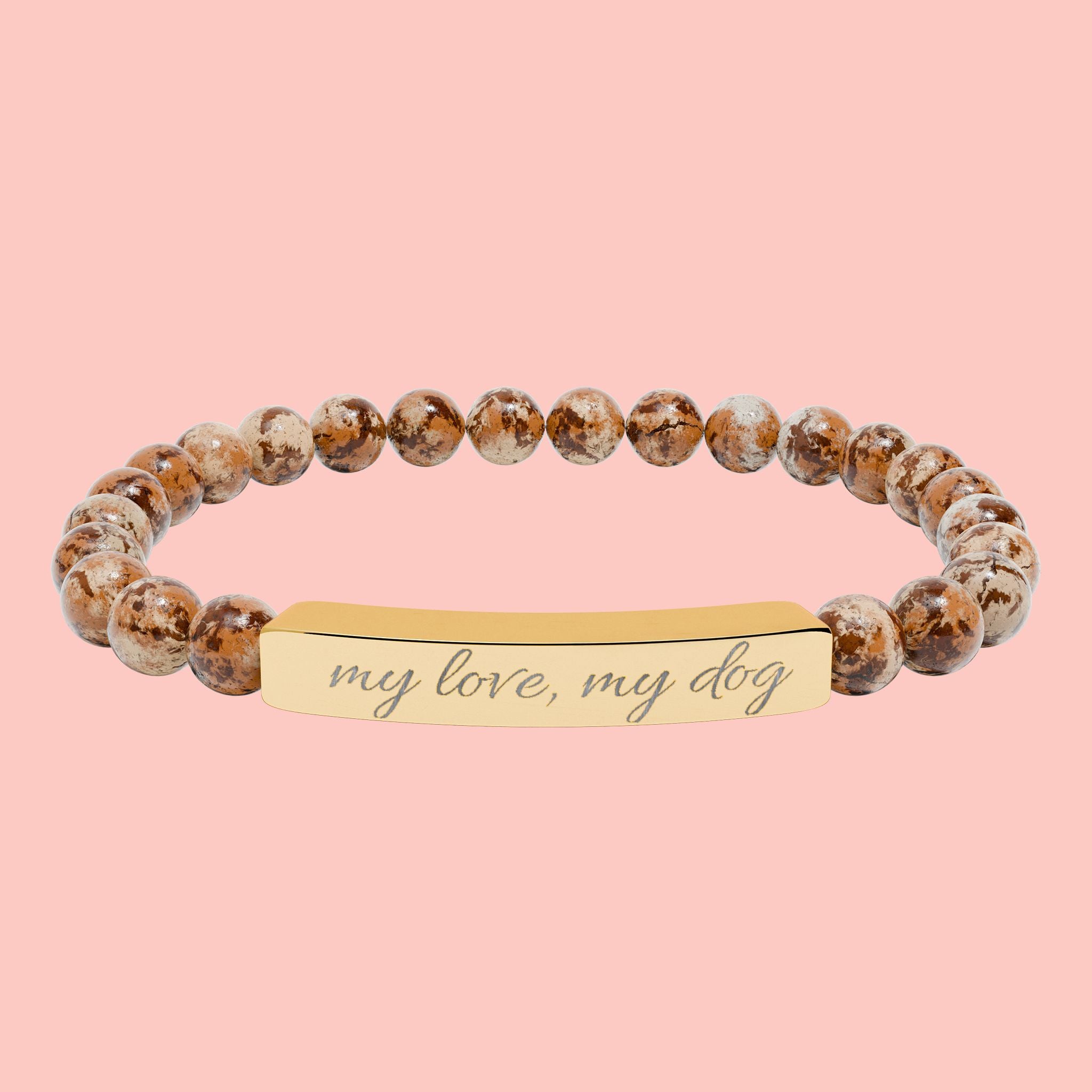 Engraved Natural Stone Stretch Bar Bracelet — Personalized Beaded Healing Jewelry