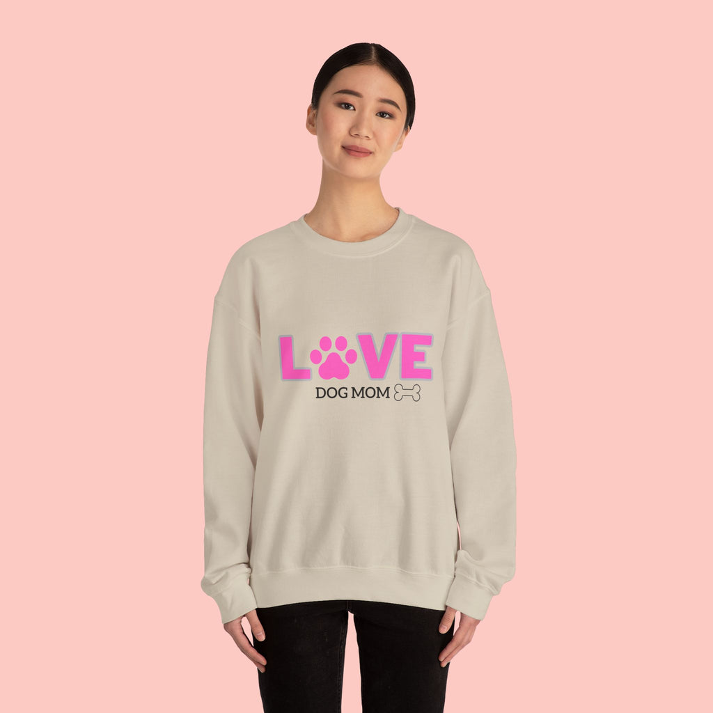 Dog Mom Love Crewneck Sweatshirt — Pink Paw Graphic