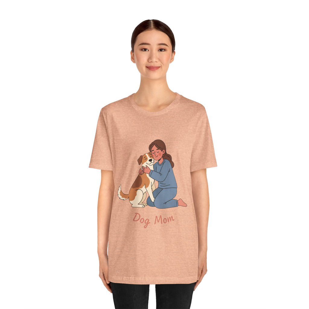 Dog Mom T‑Shirt — Cute Woman Hugging Dog Graphic Tee