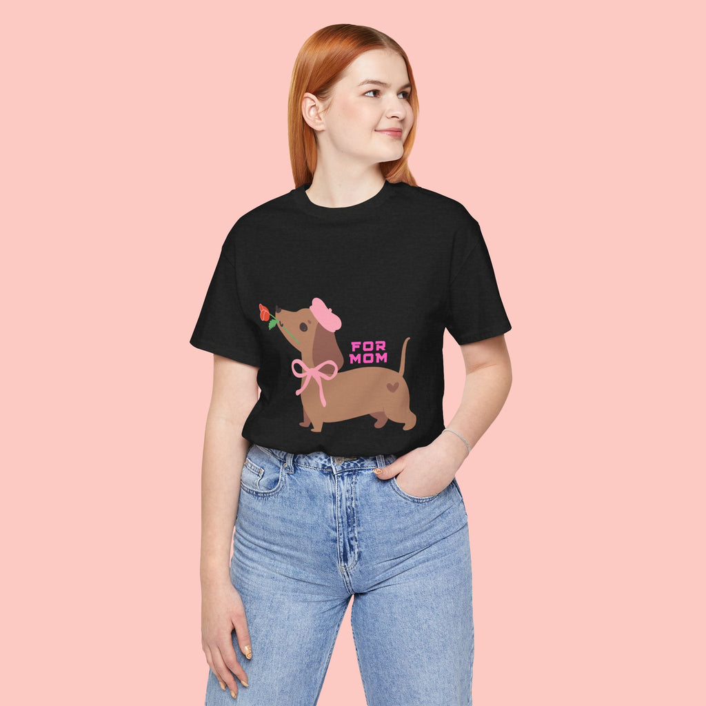 Mommy’s Dachshund Tee – Cute Dog with Rose “For Mom” Shirt