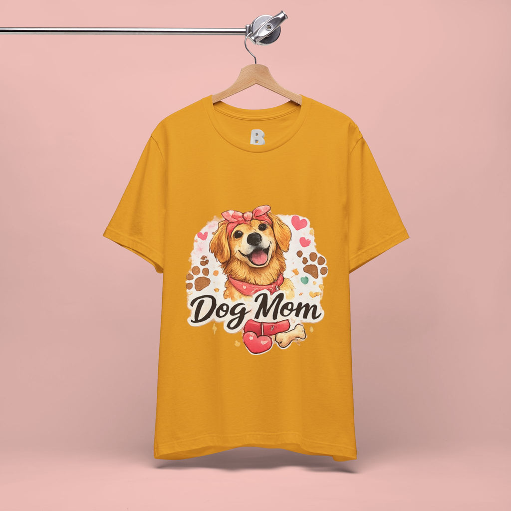 Dog Mom T-Shirt – Cute Golden Retriever Design with Hearts & Paw Prints