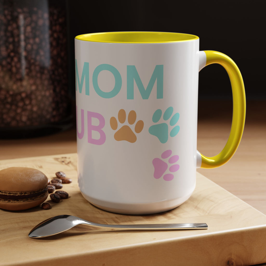 Dog Mom Club Accent Coffee Mug – Colorful Paw Print 11/15oz