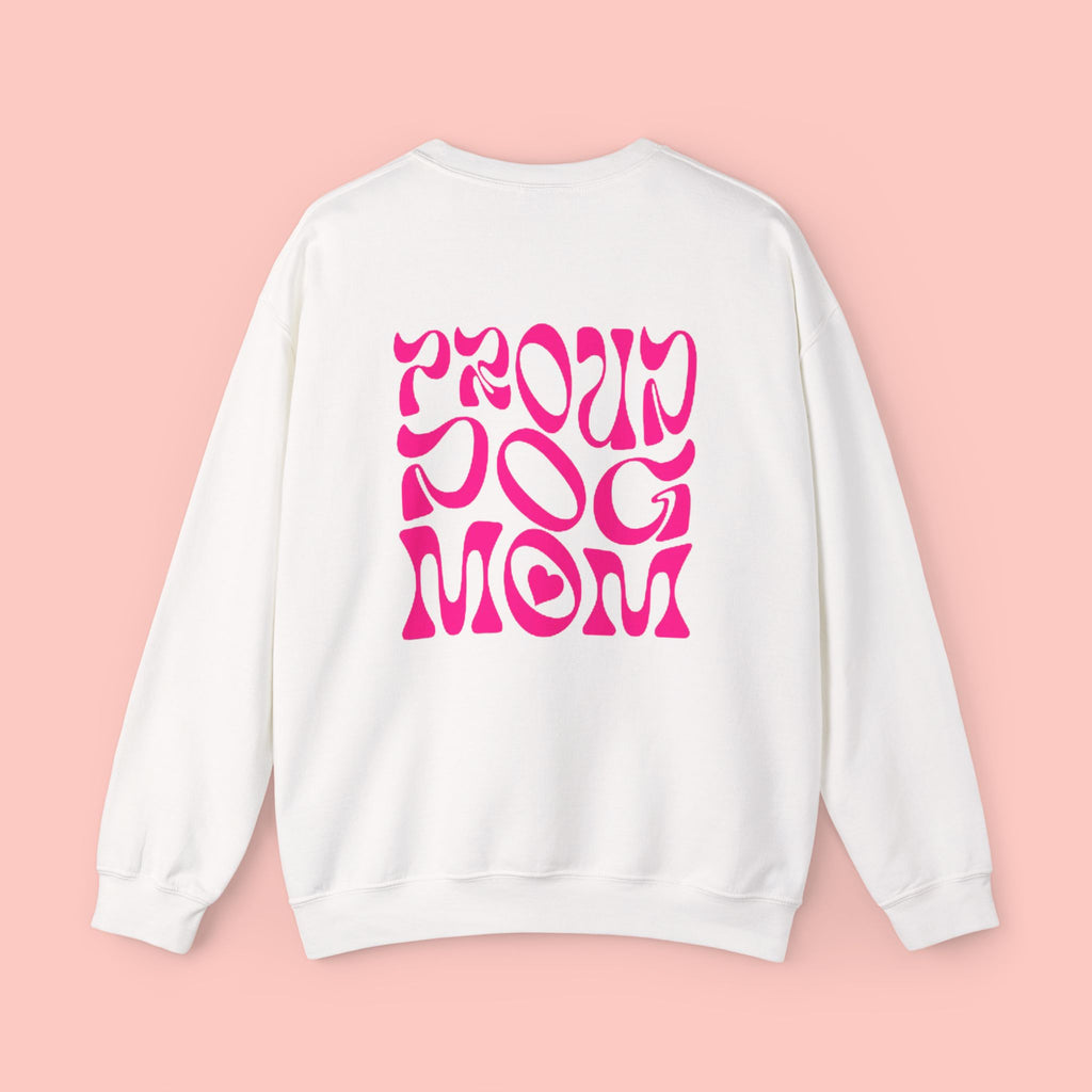 Proud Dog Mom Crewneck Sweatshirt — Retro Pink Graphic