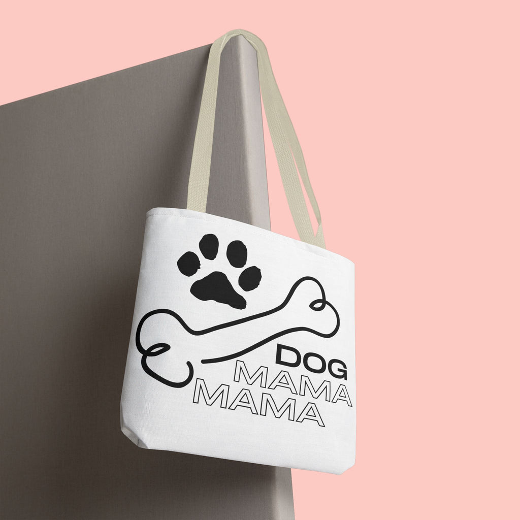 Dog Mama Tote Bag — Paw Print & Bone Graphic Canvas Shopper