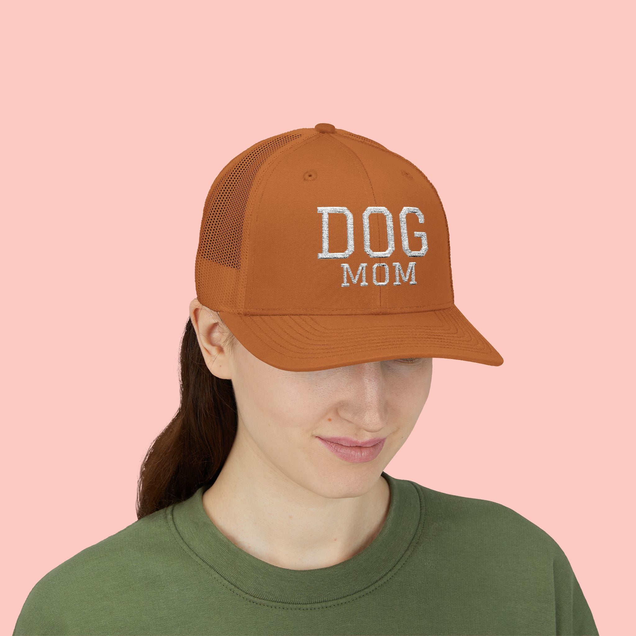 Dog Mom Trucker Cap — Rhinestone Lettering Snapback Hat