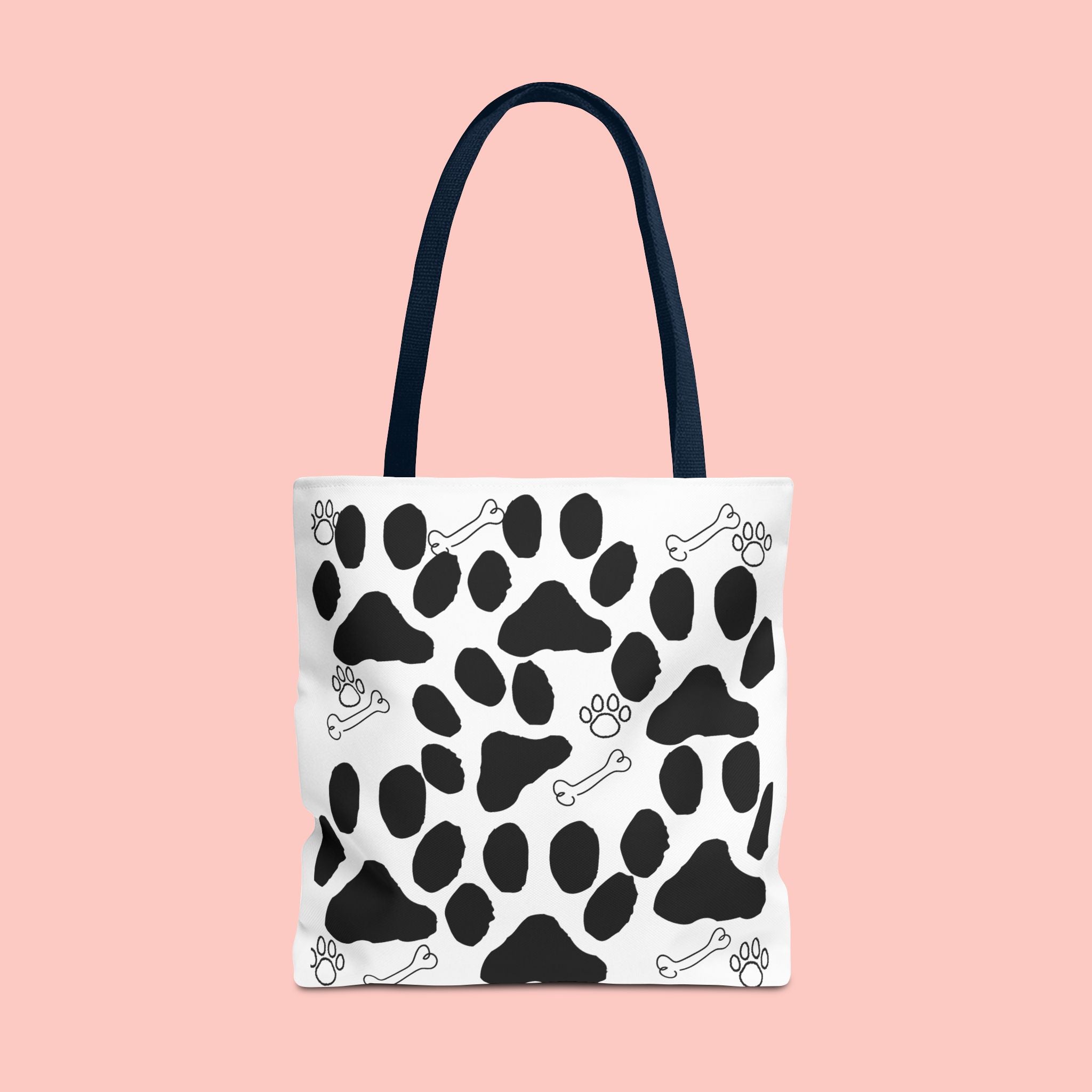Dalmatian Paw Print Tote Bag — Dog Bones & Paw Pattern AOP Tote