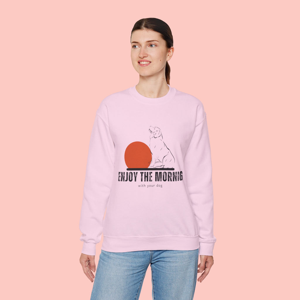 Enjoy the Morning Dog Crewneck Sweatshirt — Sunrise Labrador Graphic