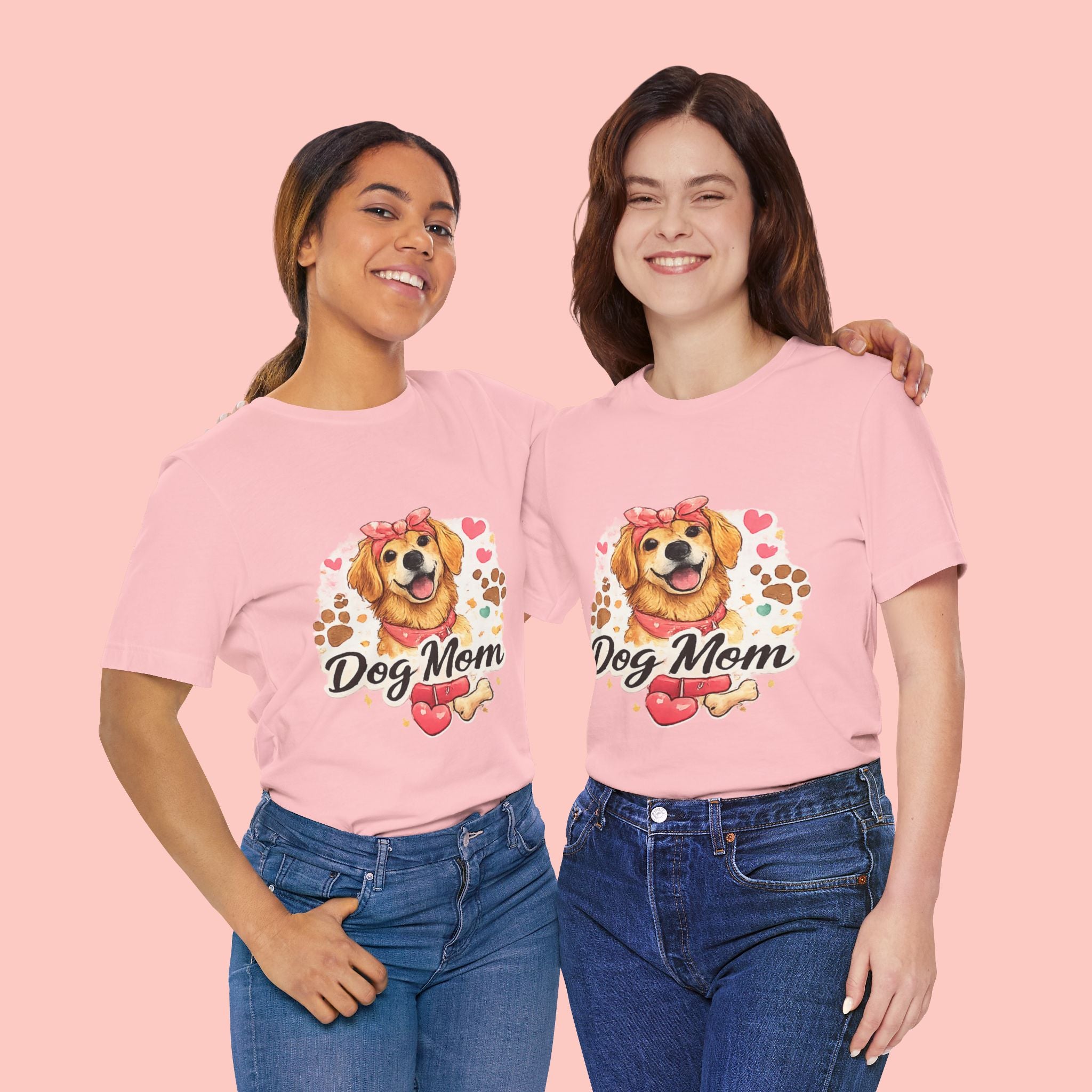 Dog Mom T-Shirt – Cute Golden Retriever Design with Hearts & Paw Prints