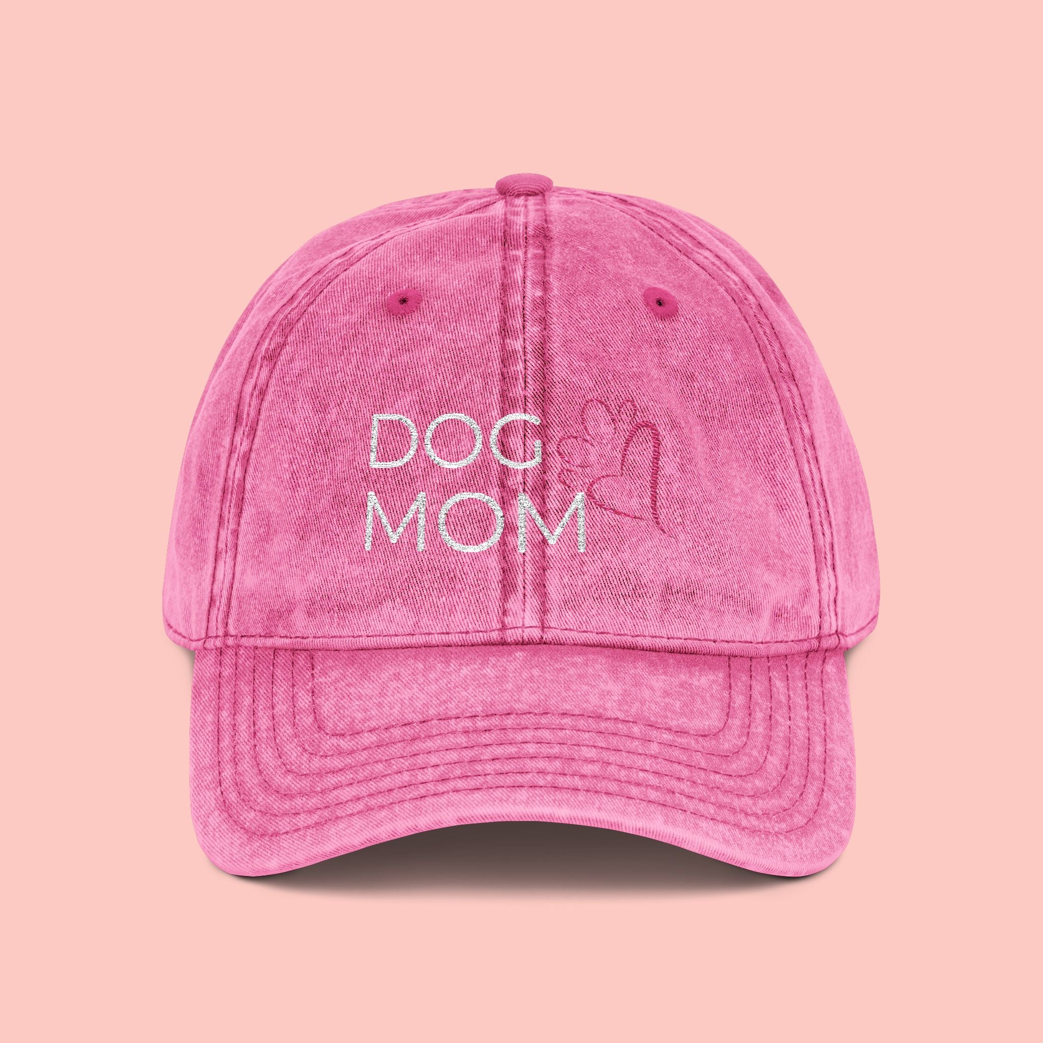 Vintage Embroidered 'DOG MOM' Cap — Washed Red Baseball Hat for Dog Lovers