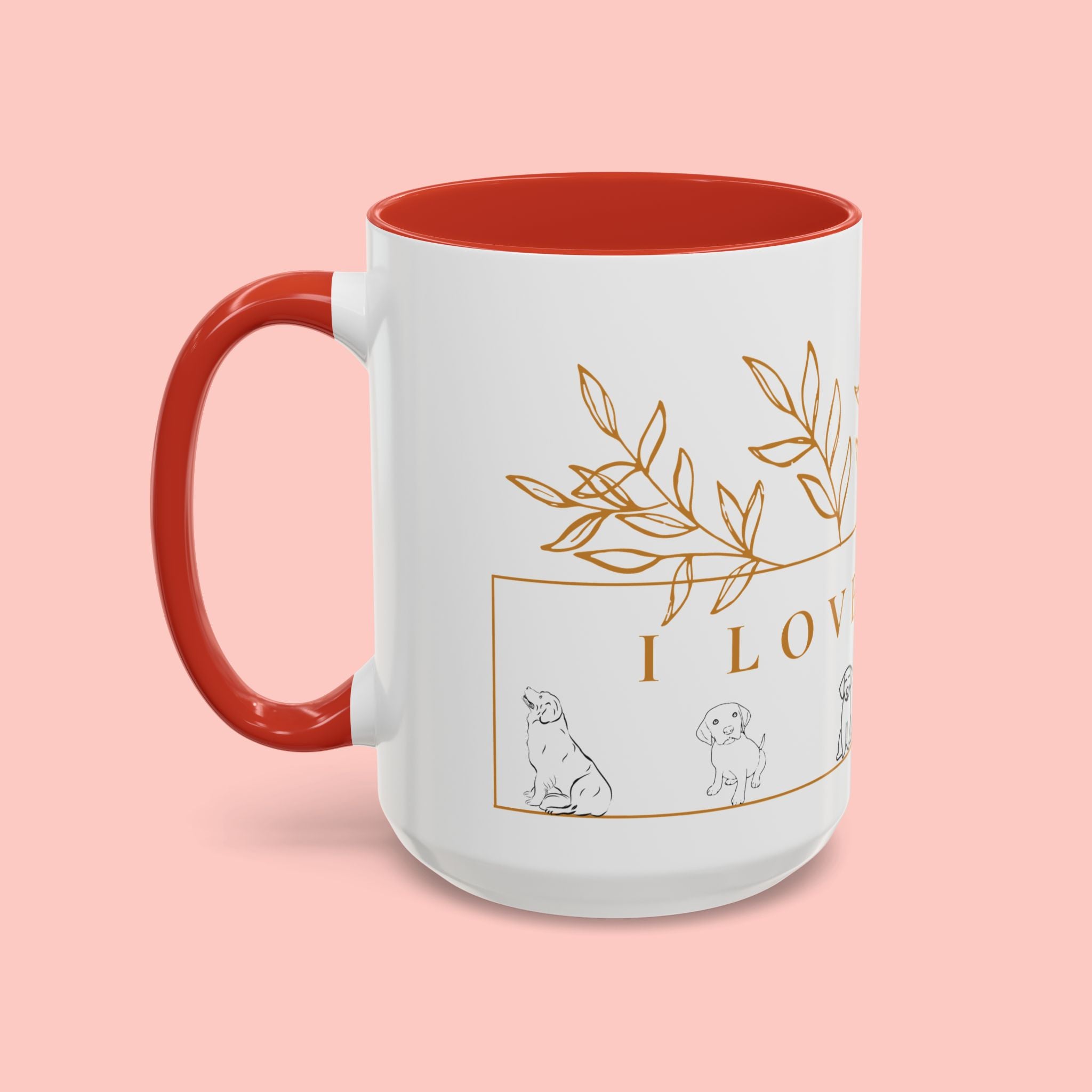 I Love Dogs Accent Coffee Mug — Gold Leaf Dog Lover Ceramic Mug (11oz & 15oz)