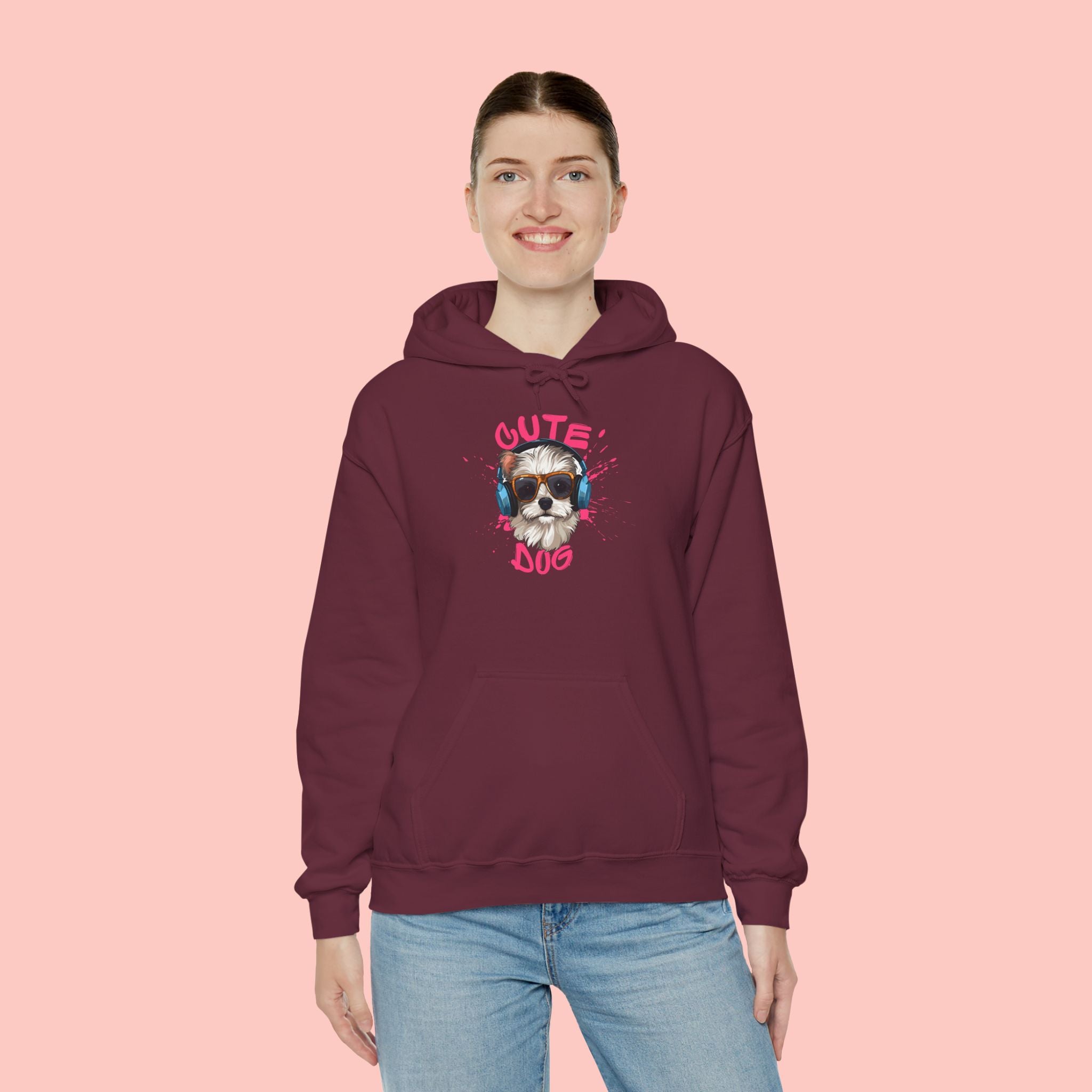 Cute Dog Hoodie with Headphones – 'Cute Dog' Graphic Pet Lover Sweatshirt