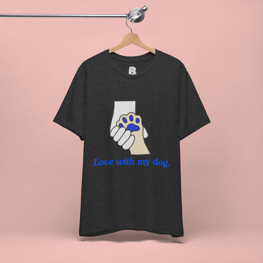 Dog Lover T-Shirt — "Love with my dog." Paw Print Graphic