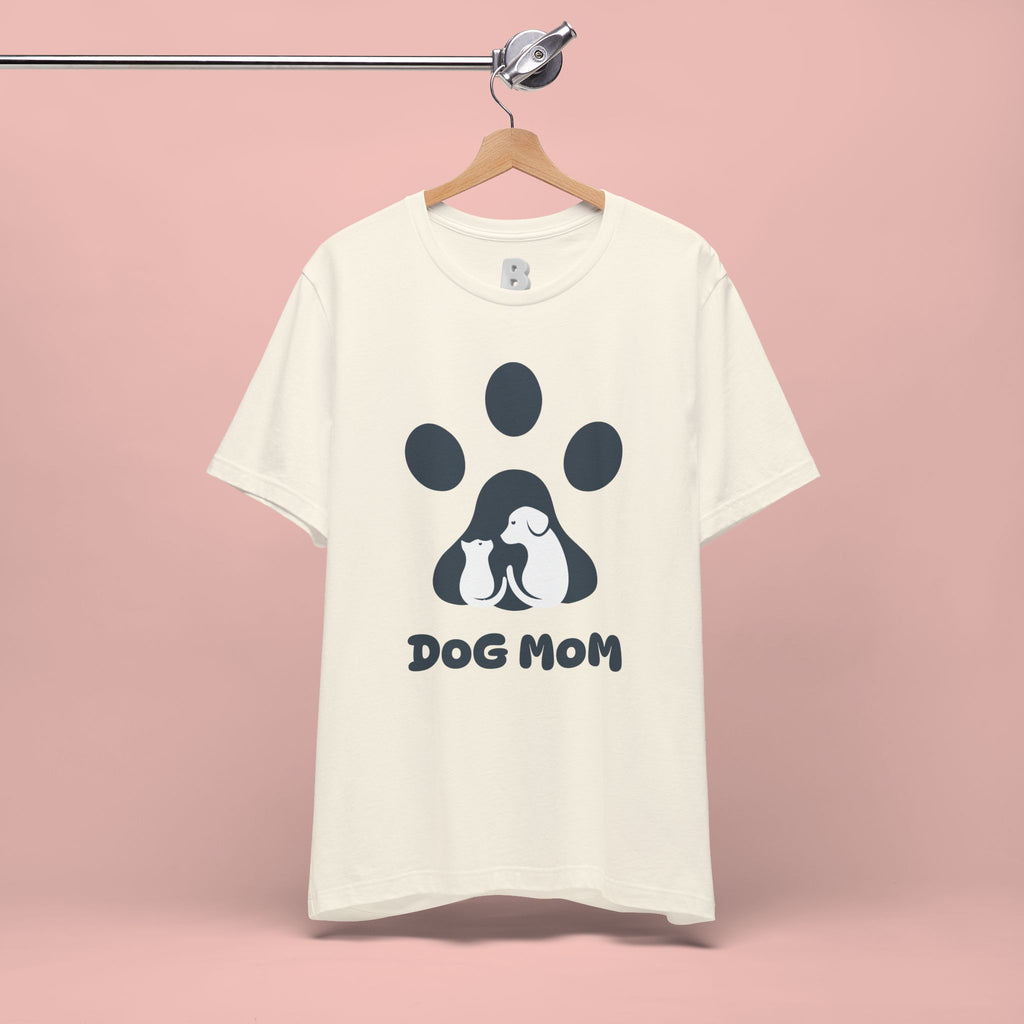 Dog Mom T‑Shirt — Paw Print with Dog & Puppy Graphic
