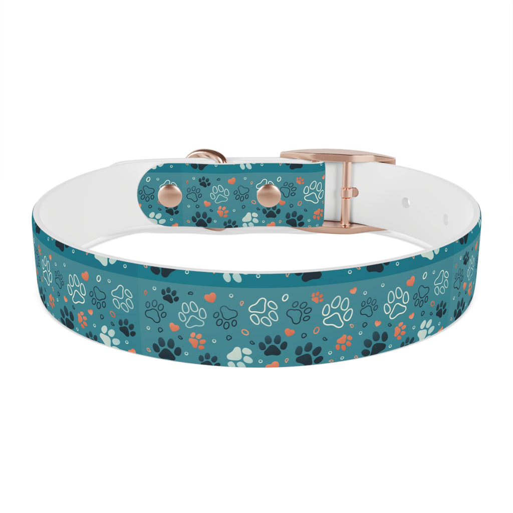 Paw Print Dog Collar — Teal Patterned Pet Collar for Small & Medium Dogs