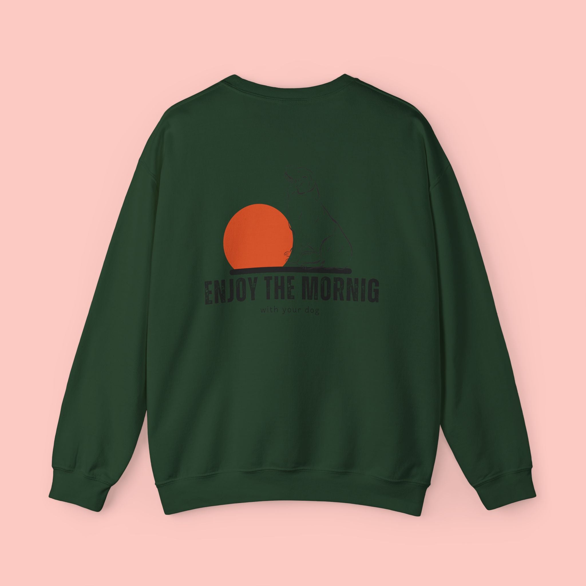 Enjoy the Morning Crewneck Sweatshirt — Dog & Sunrise Graphic