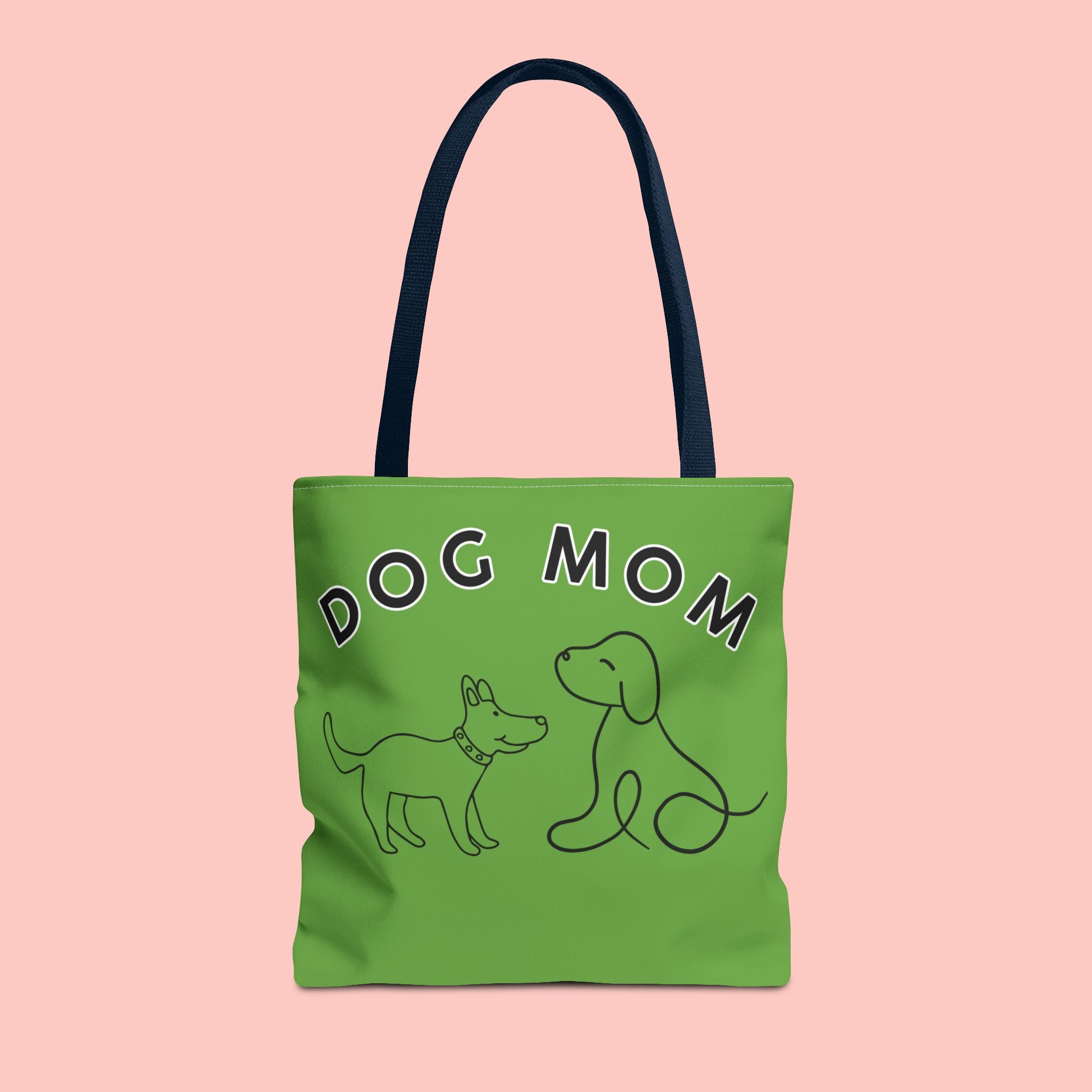 Dog Mom Tote Bag — Green All-Over-Print Cute Line-Drawing Dogs