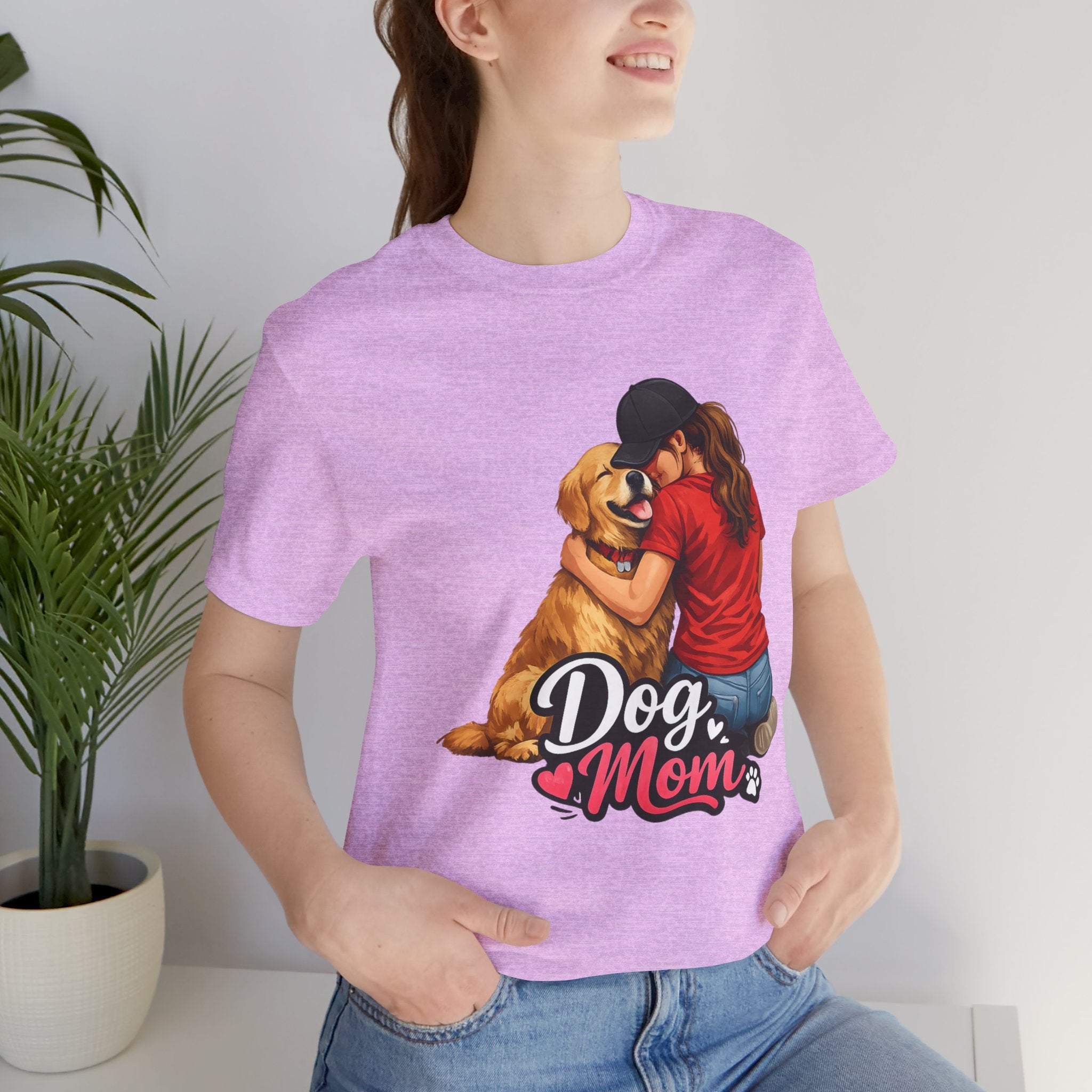 Dog Mom T-Shirt - Cute Woman Hugging Golden Retriever Tee