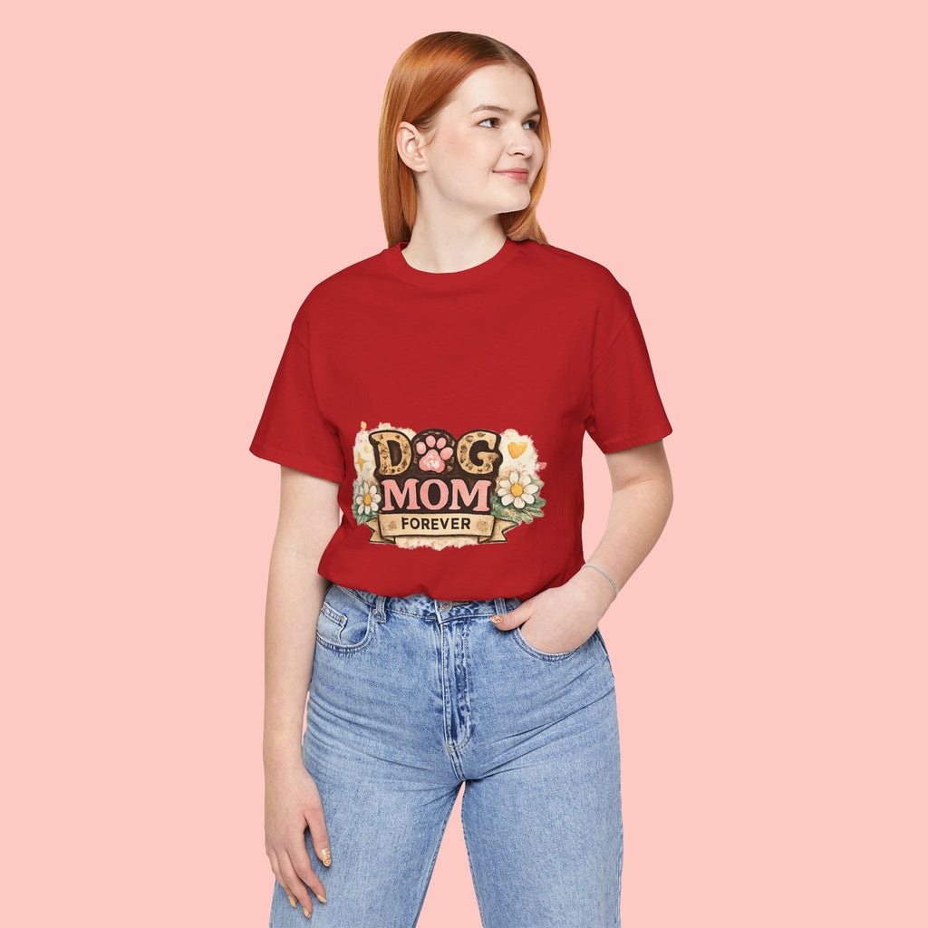 Dog Mom Forever T‑Shirt — Floral Paw Print Tee for Pet Lovers