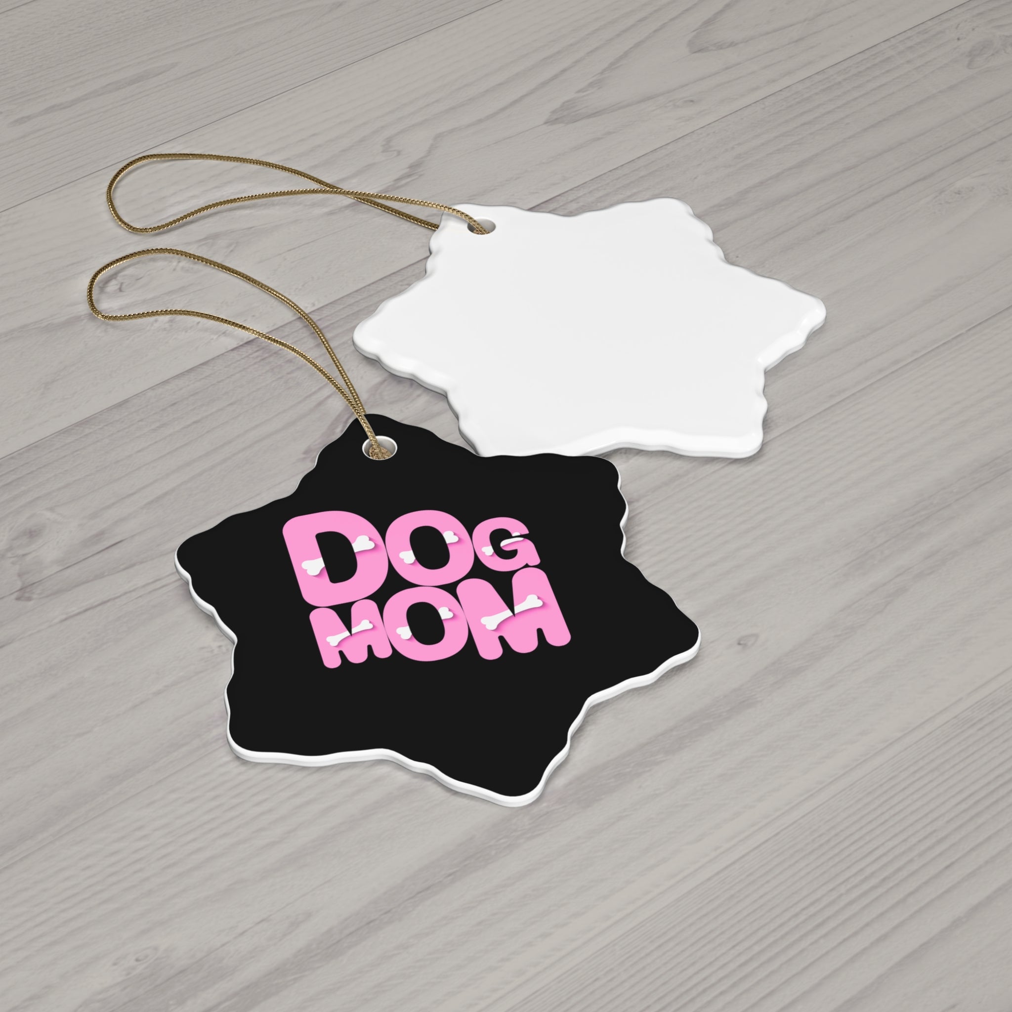 Dog Mom Ceramic Ornament — Pink Heart Typography Holiday Decoration