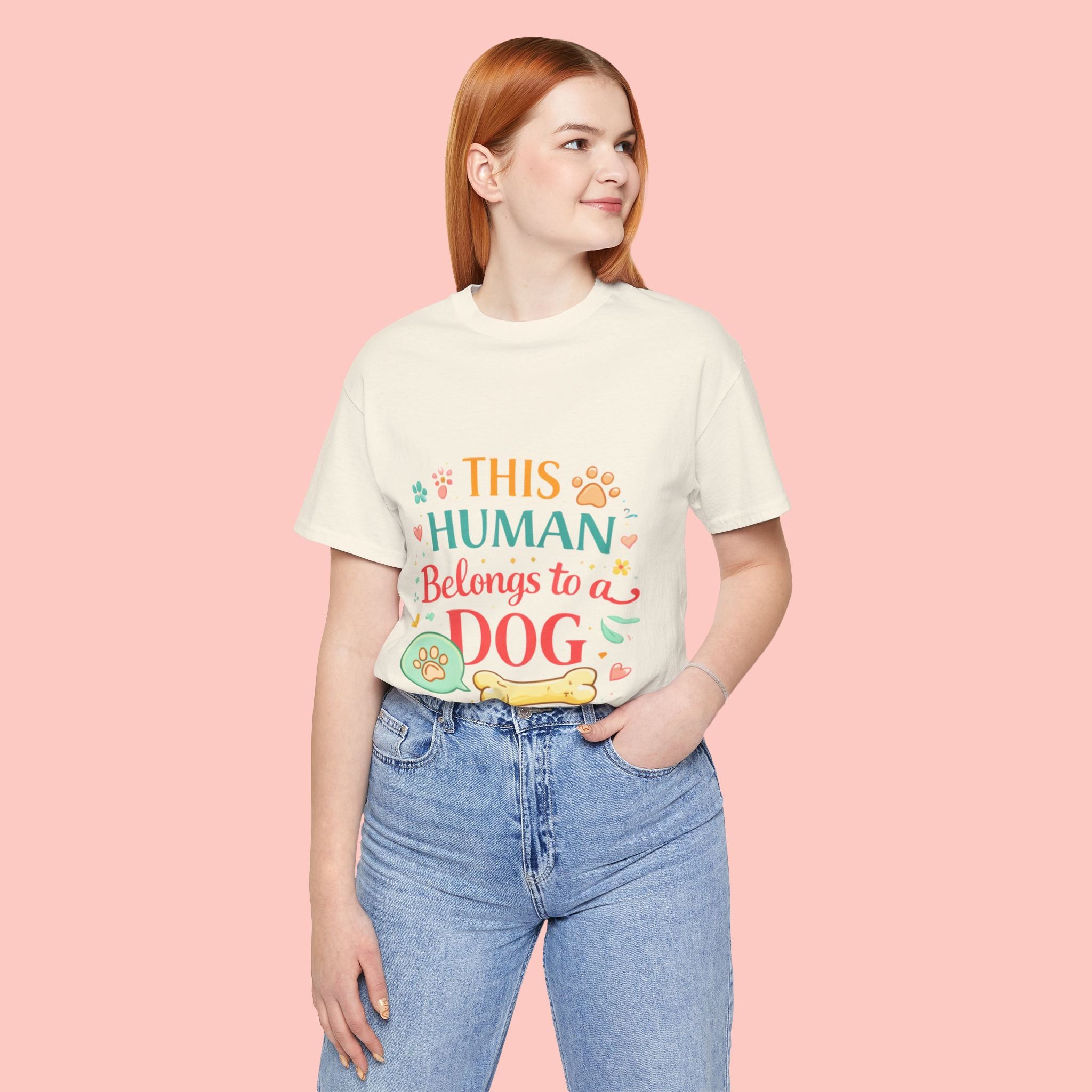 Dog Lover T-Shirt — "This Human Belongs to a Dog" Cute Paw Print Tee
