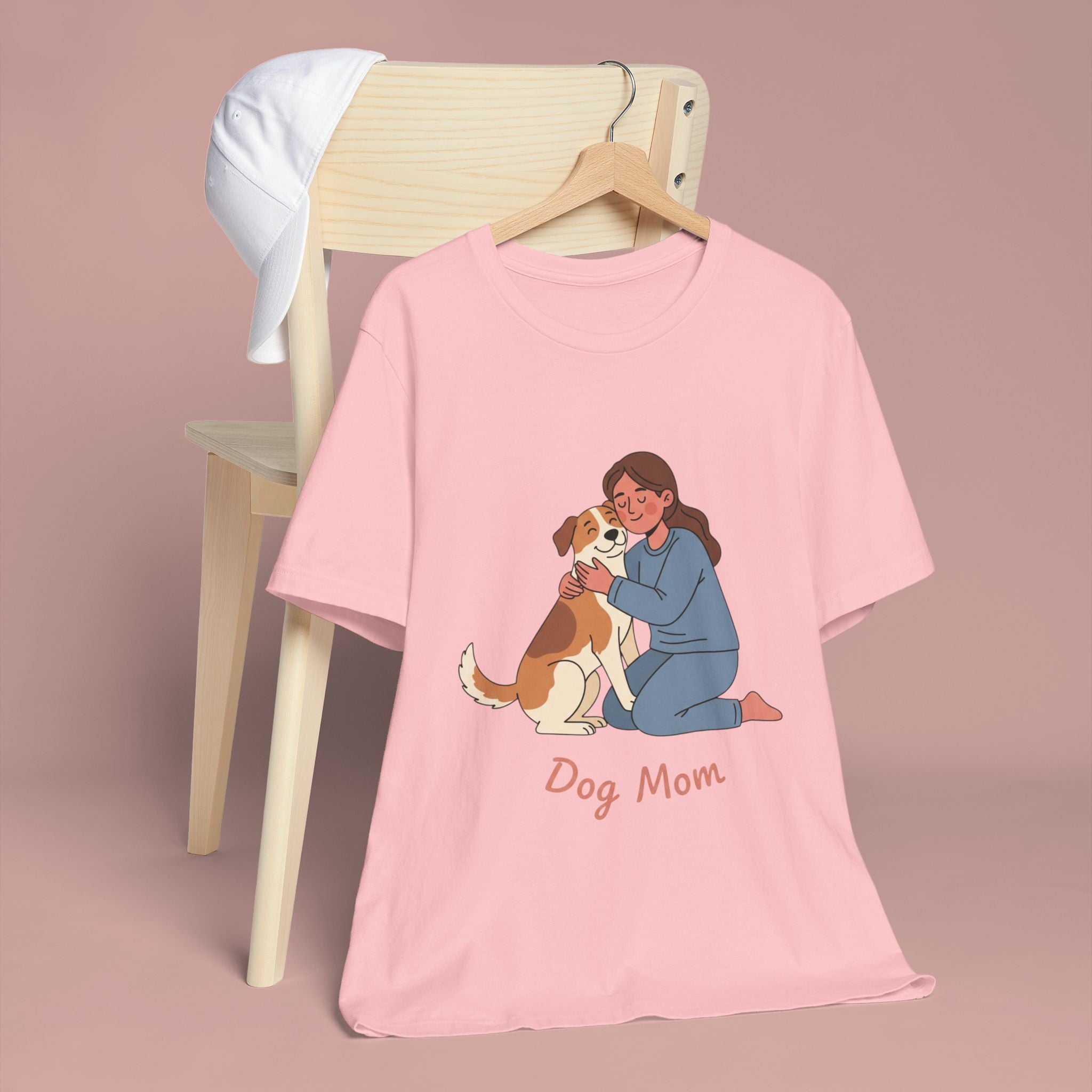 Dog Mom T‑Shirt — Cute Woman Hugging Dog Graphic Tee