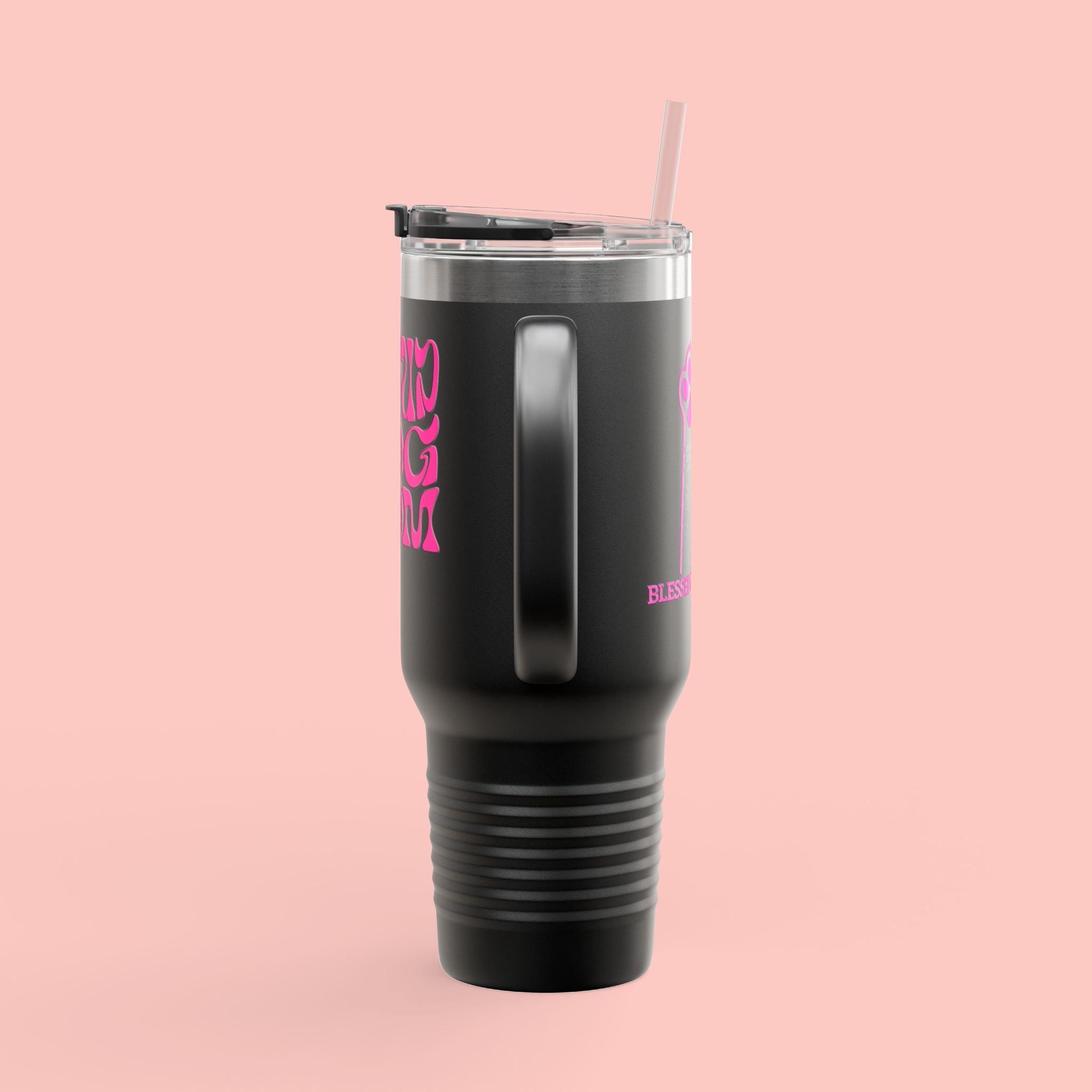 40oz Insulated Travel Mug — 'Groovy Mom' Pink Retro Design