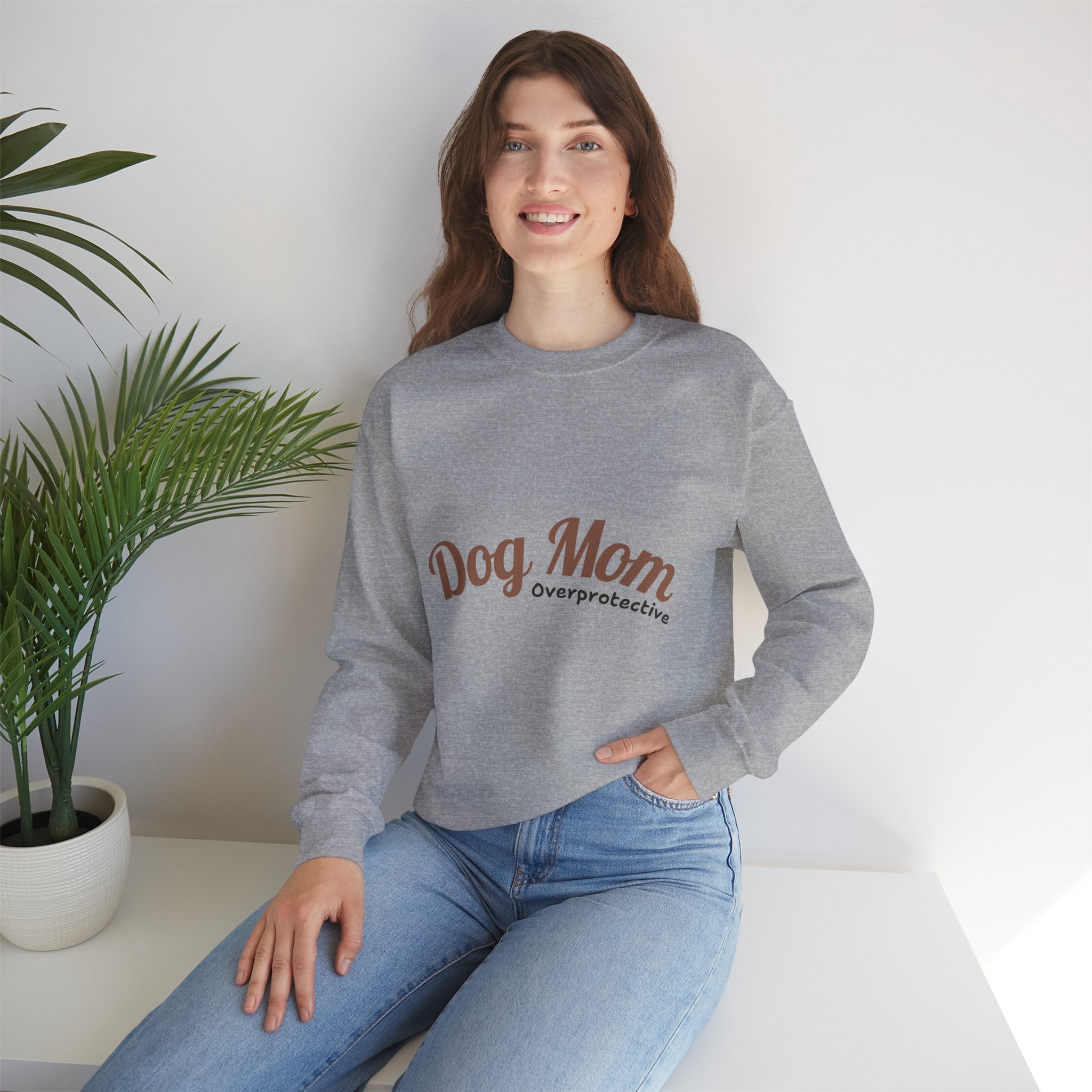 Dog Mom Crewneck Sweatshirt — "Overprotective" Cozy Pet Lover Pullover