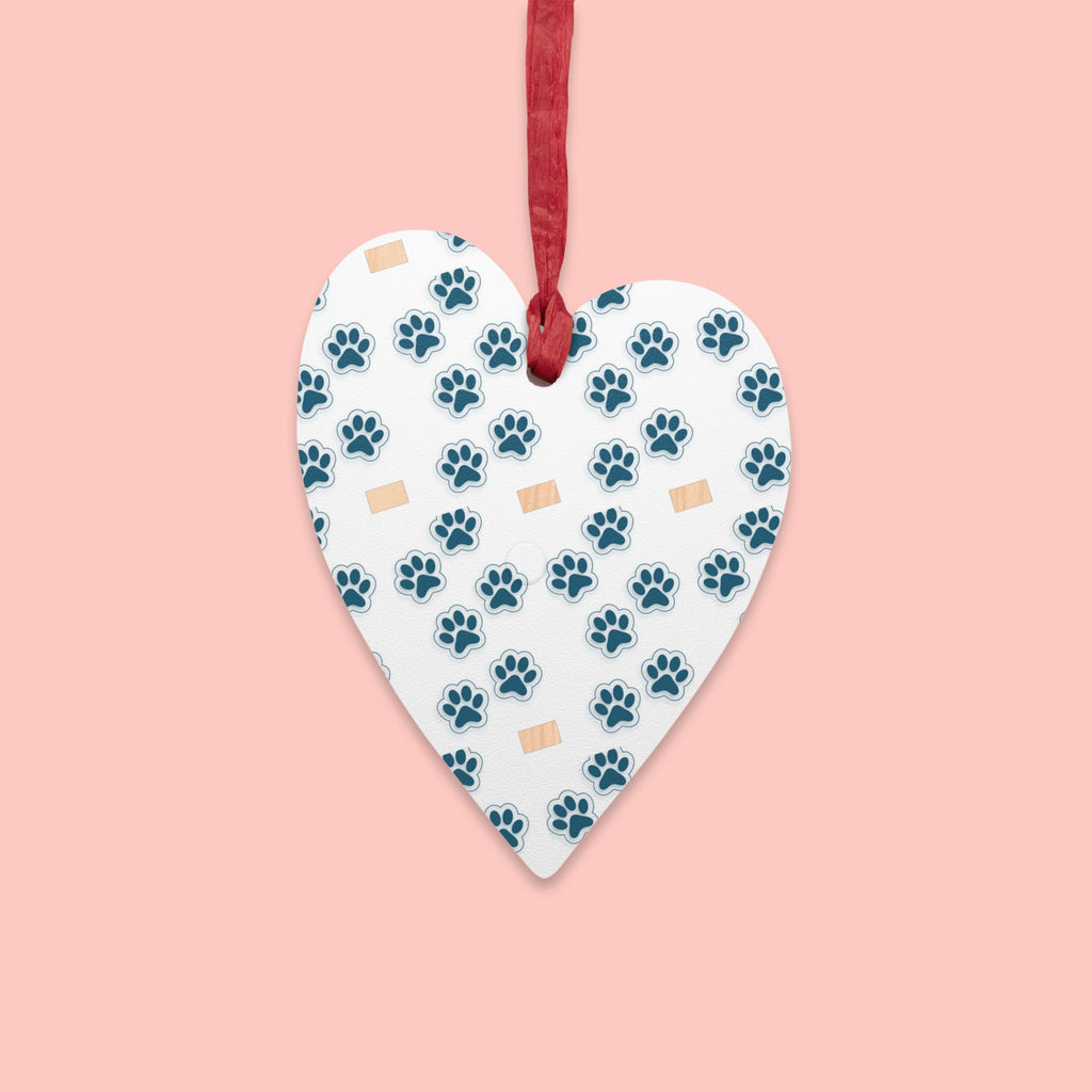 Bell Wooden Ornament with Paw Print & Bandage Pattern — Pet Memorial Holiday Decoration