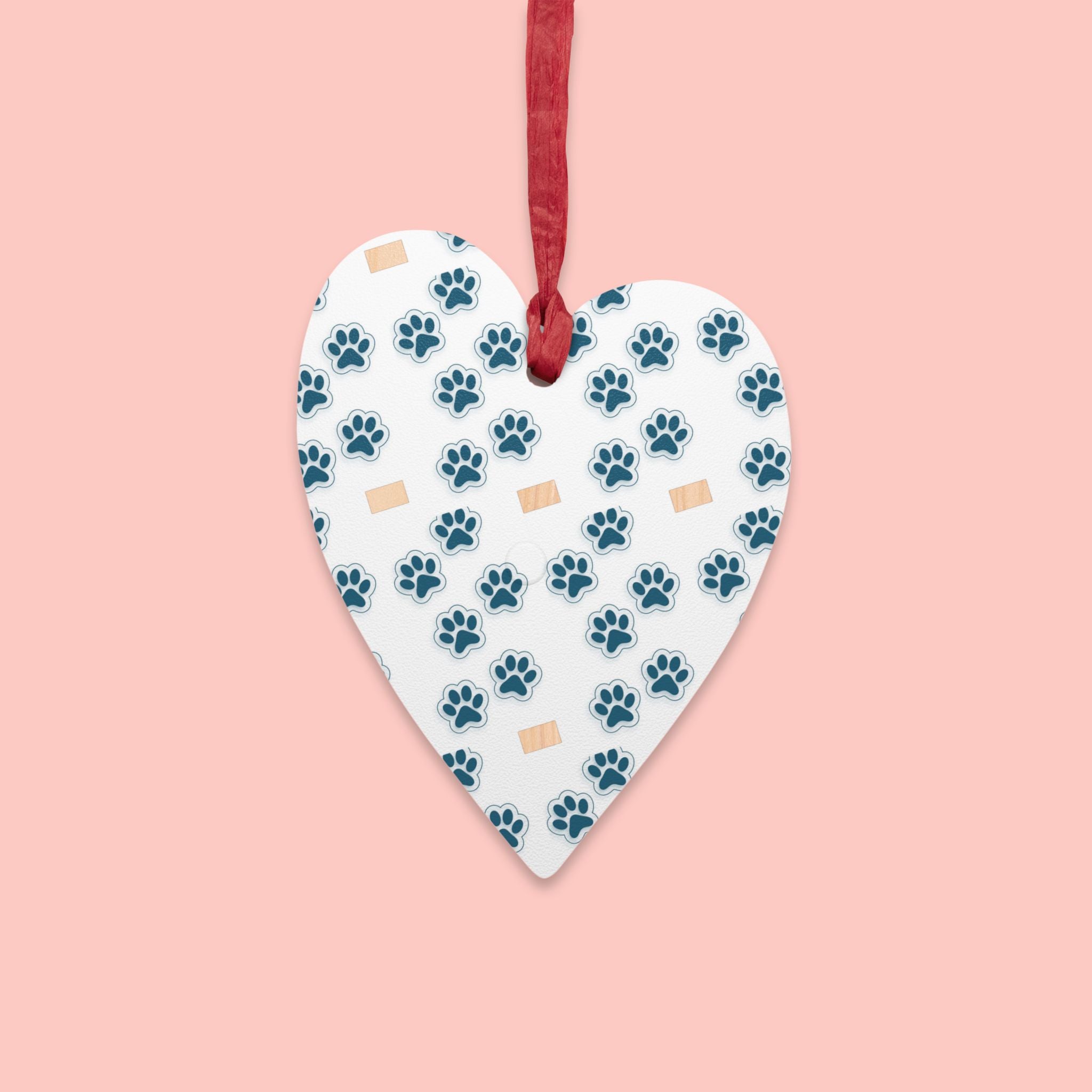 Bell Wooden Ornament with Paw Print & Bandage Pattern — Pet Memorial Holiday Decoration