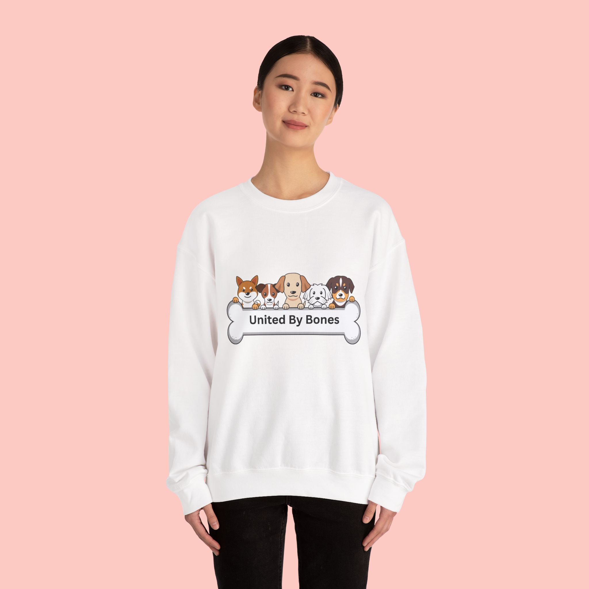 Dog Crewneck Sweatshirt — "United By Bones" Cute Puppy Graphic