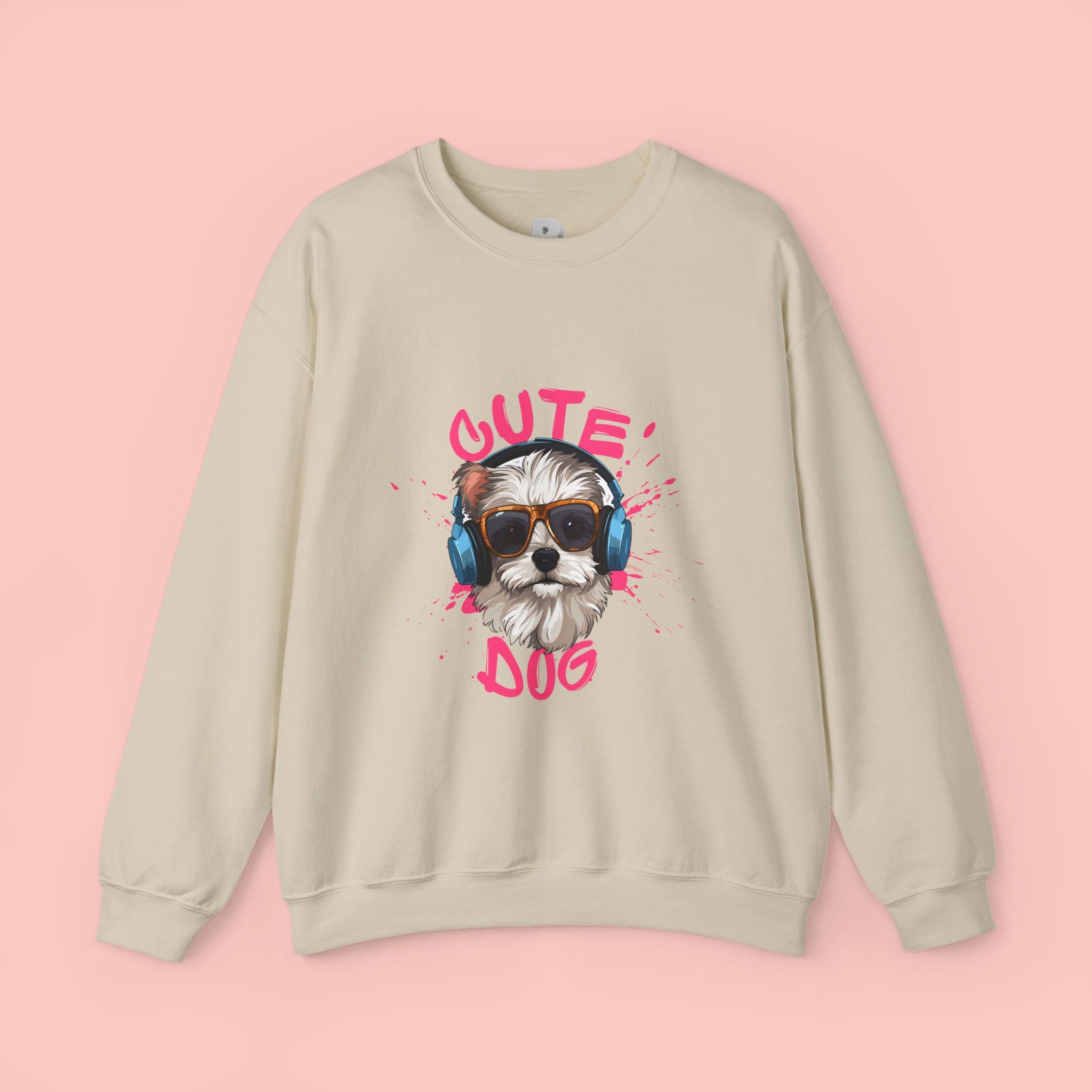 Cute Dog Sweatshirt — Cool Pup with Headphones Graphic Crewneck