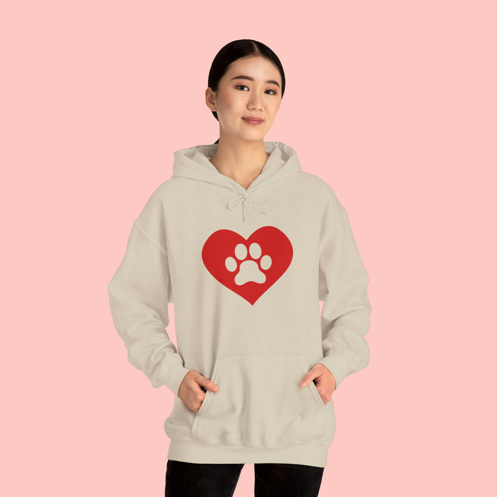 Heart Paw Hoodie — Cute Red Paw Print Animal Lover Sweatshirt