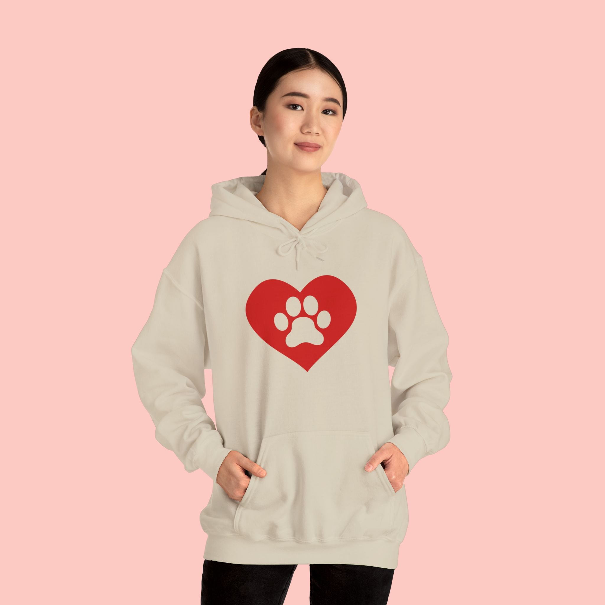 Heart Paw Hoodie — Cute Red Paw Print Animal Lover Sweatshirt