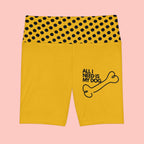 Women's Yellow Dog-Lover Workout Shorts — "All I Need Is My Dog" Fitness Biker Shorts