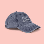 Vintage Embroidered 'DOG MOM' Cap — Washed Red Baseball Hat for Dog Lovers