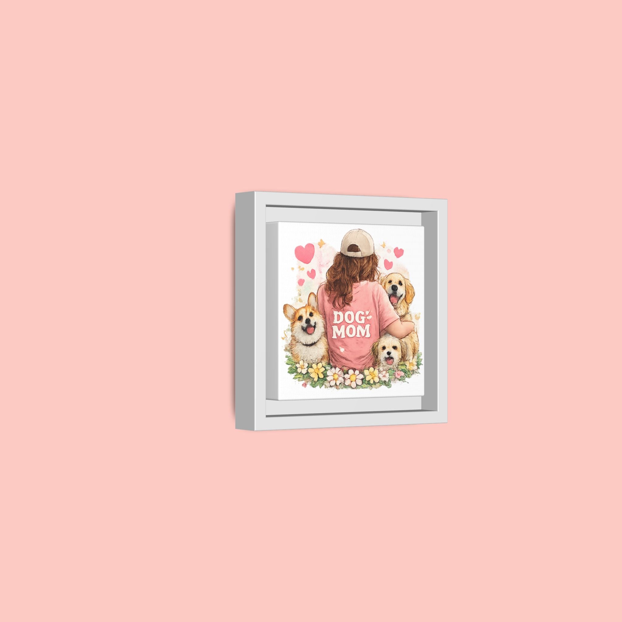 Dog Mom Canvas Print — Framed Matte Wall Art with Cute Dogs & Hearts