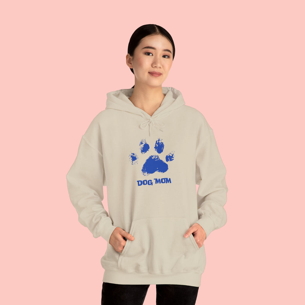 Dog Mom Paw Print Hoodie – Cute Pet Lover Sweatshirt, Blue Paw 'DOG MOM' Design